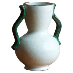 Anna-Lisa Thomson, Vase, grün-weiß glasierte Keramik, Upsala-Ekeby, Schweden, 1940er Jahre