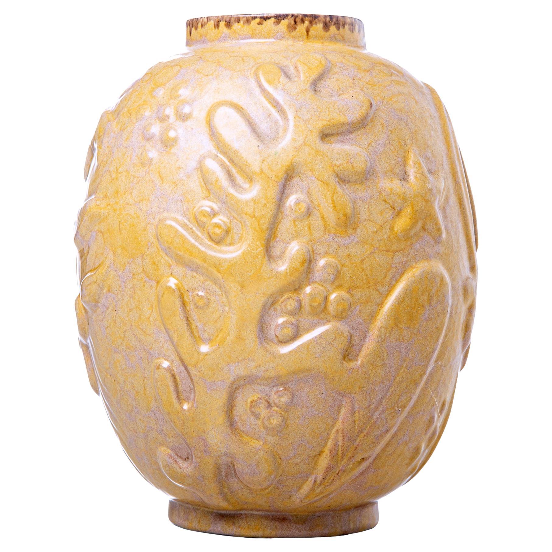 Anna-Lisa Thomson Ceramic Uppsala Ekeby Vase in Ochre Glaze, 1940s For Sale