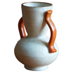 Anna-Lisa Thomson, Vase, orange-weiß glasierte Keramik, Upsala-Ekeby, Schweden 1940er Jahre