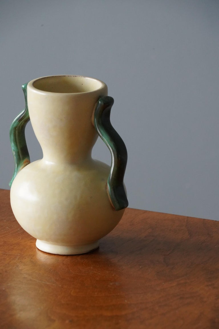 Swedish Anna-Lisa Thomson, Vase, White / Green Glazed Ceramic, Upsala-Ekeby Sweden 1940s For Sale