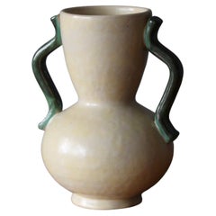 Anna-Lisa Thomson, Vase, weiß/grün glasierte Keramik, Upsala-Ekeby Schweden, 1940er Jahre