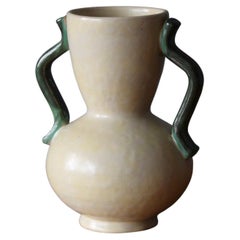 Anna-Lisa Thomson, Vase, White / Green Glazed Ceramic, Upsala-Ekeby Sweden 1940s