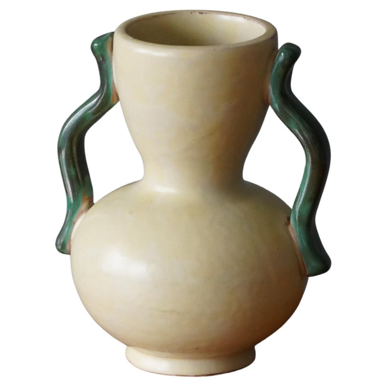 Anna-Lisa Thomson, Vase, White / Green Glazed Ceramic, Upsala-Ekeby Sweden 1940s For Sale