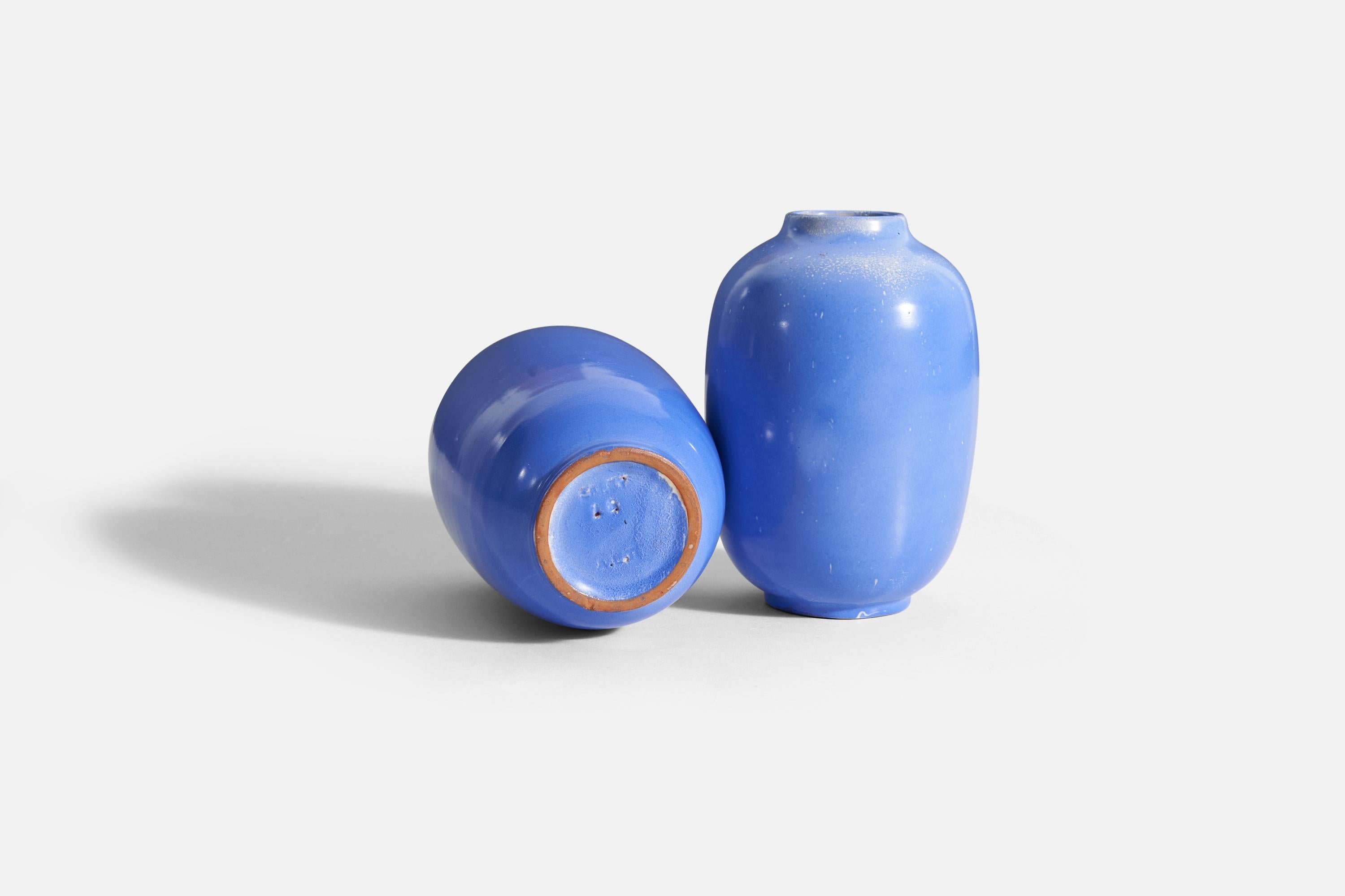 Anna-Lisa Thomson, Vases, Blue-Glazed Earthenware, Upsala-Ekeby Sweden 1940s In Good Condition In High Point, NC