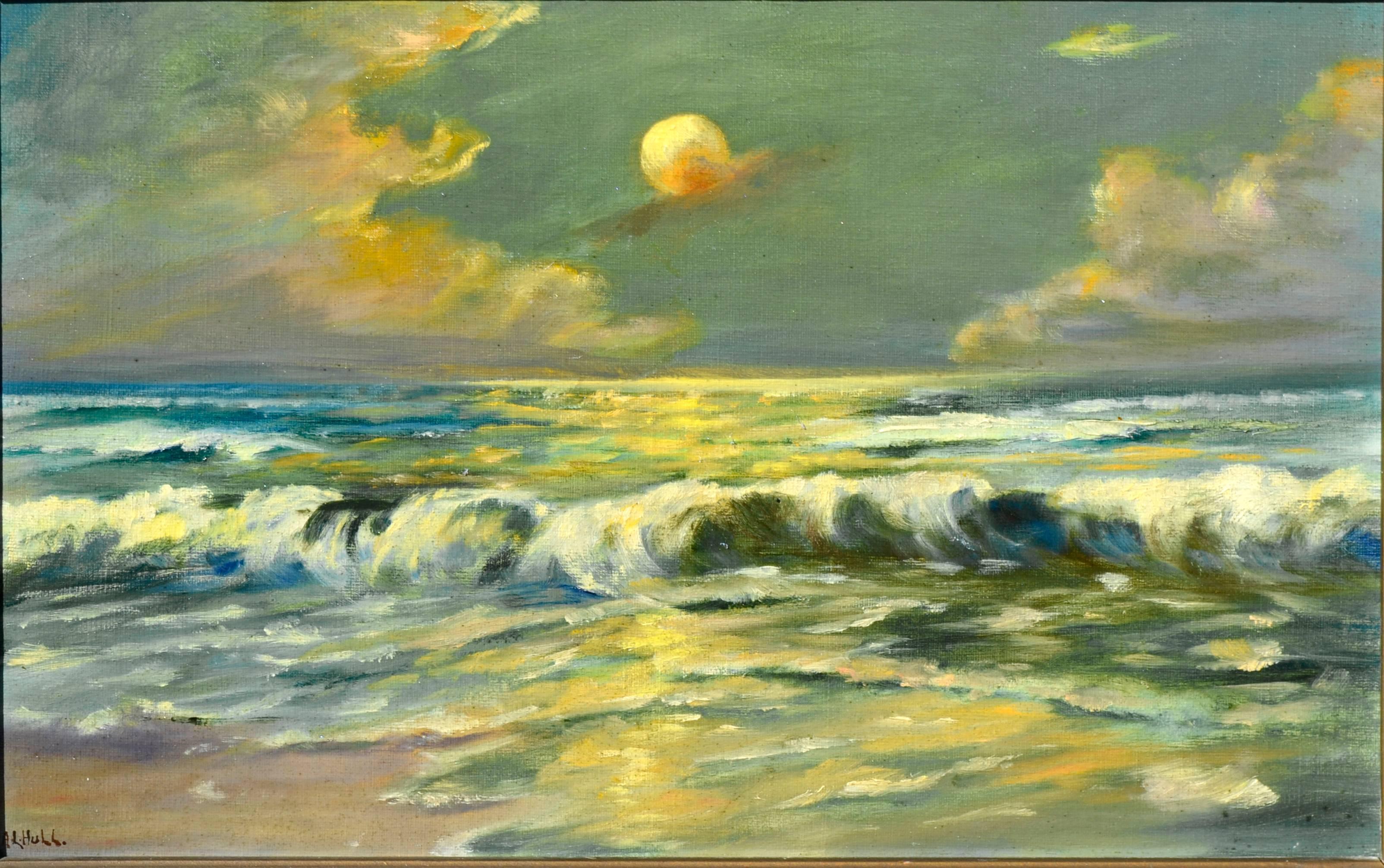 Moonlit Waves - Early 20th Century Nocturnal Seascape  - Painting by Anna Louise Hull