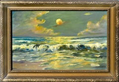 Antique Moonlit Waves - Early 20th Century Nocturnal Seascape 