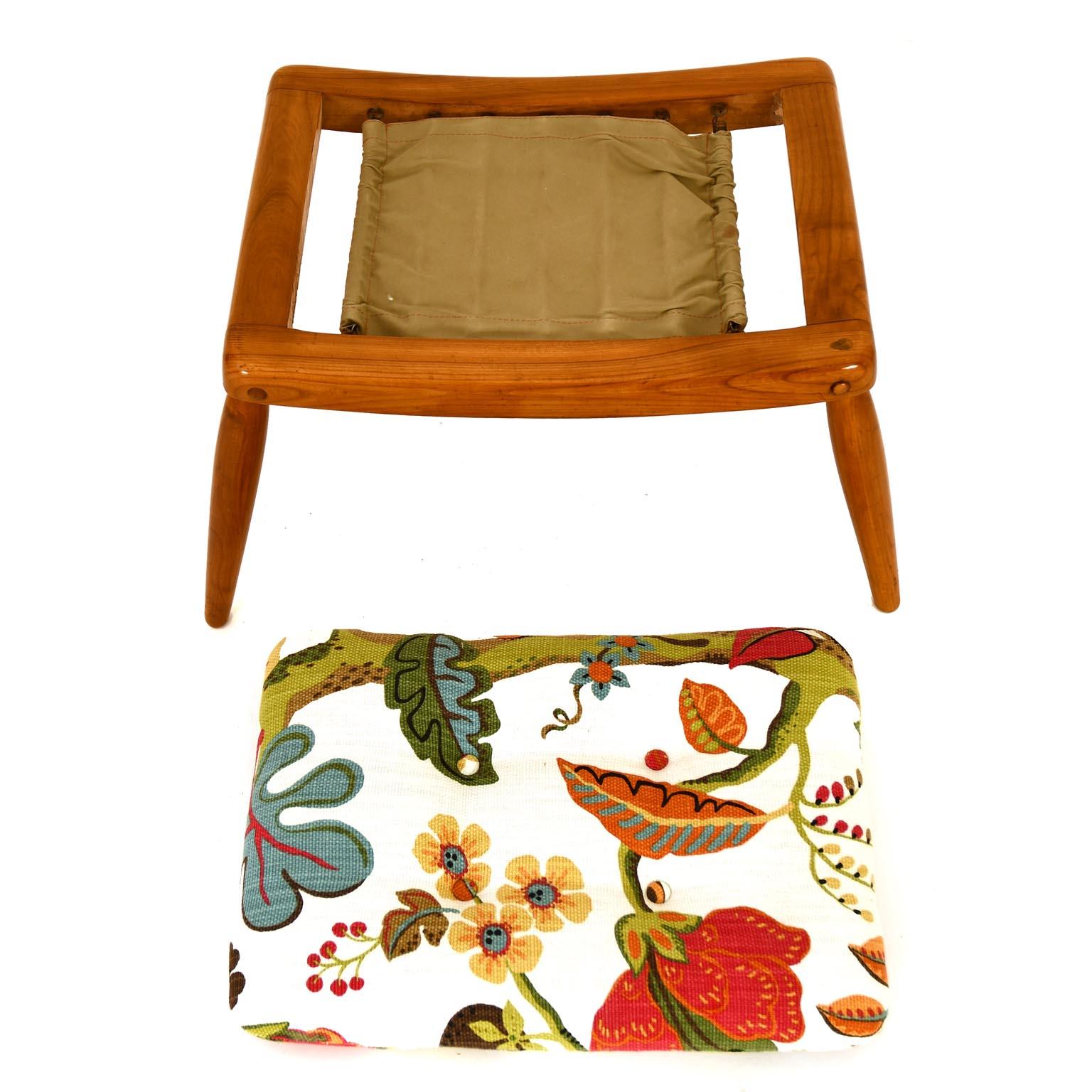 Anna Lülja Praun Stool Cherry Wood Flower Fabric Cushion 1