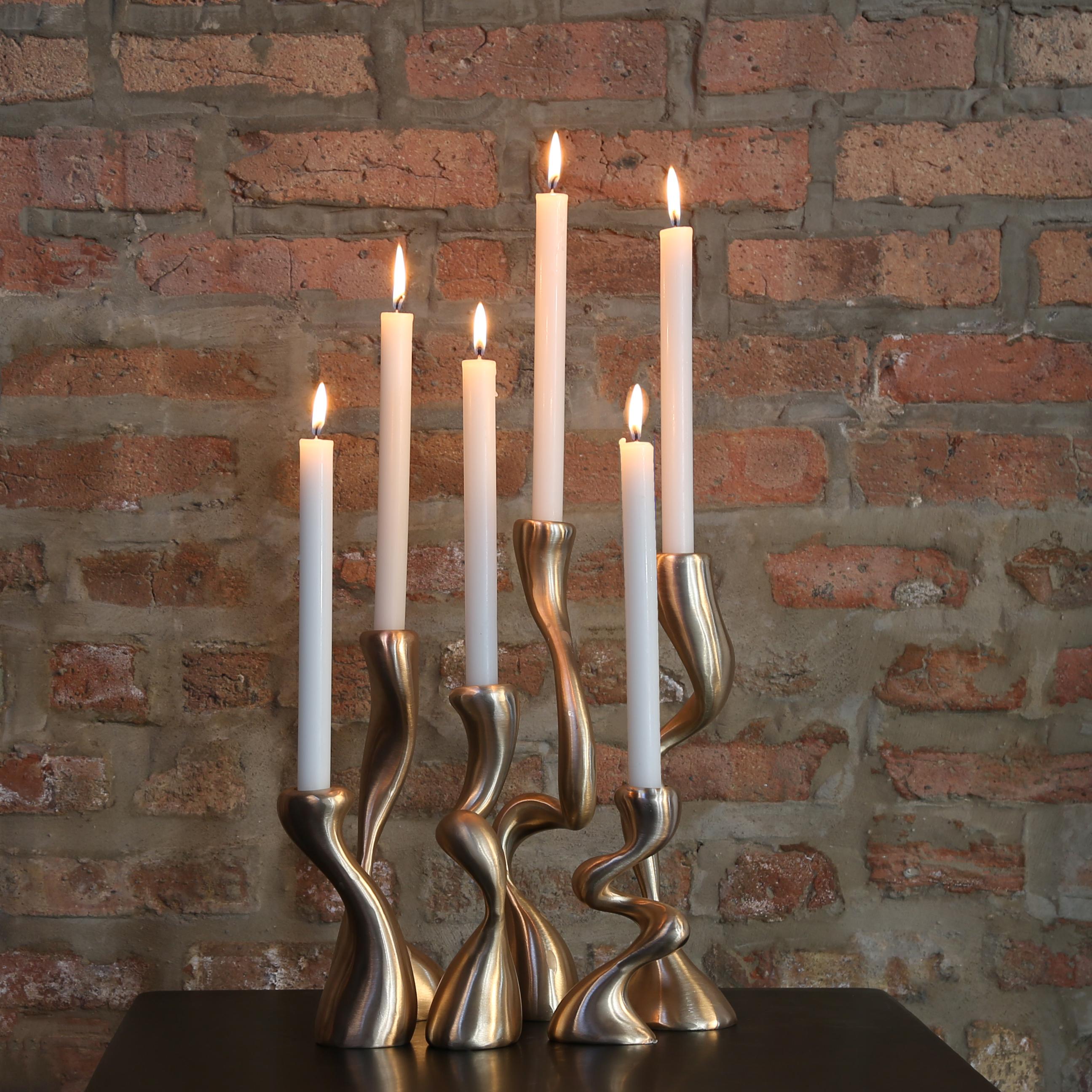 Anna Mae Candlesticks / Candleholders Cast Brushed Bronze, USA Jordan Mozer 2003 In New Condition For Sale In Chicago, IL