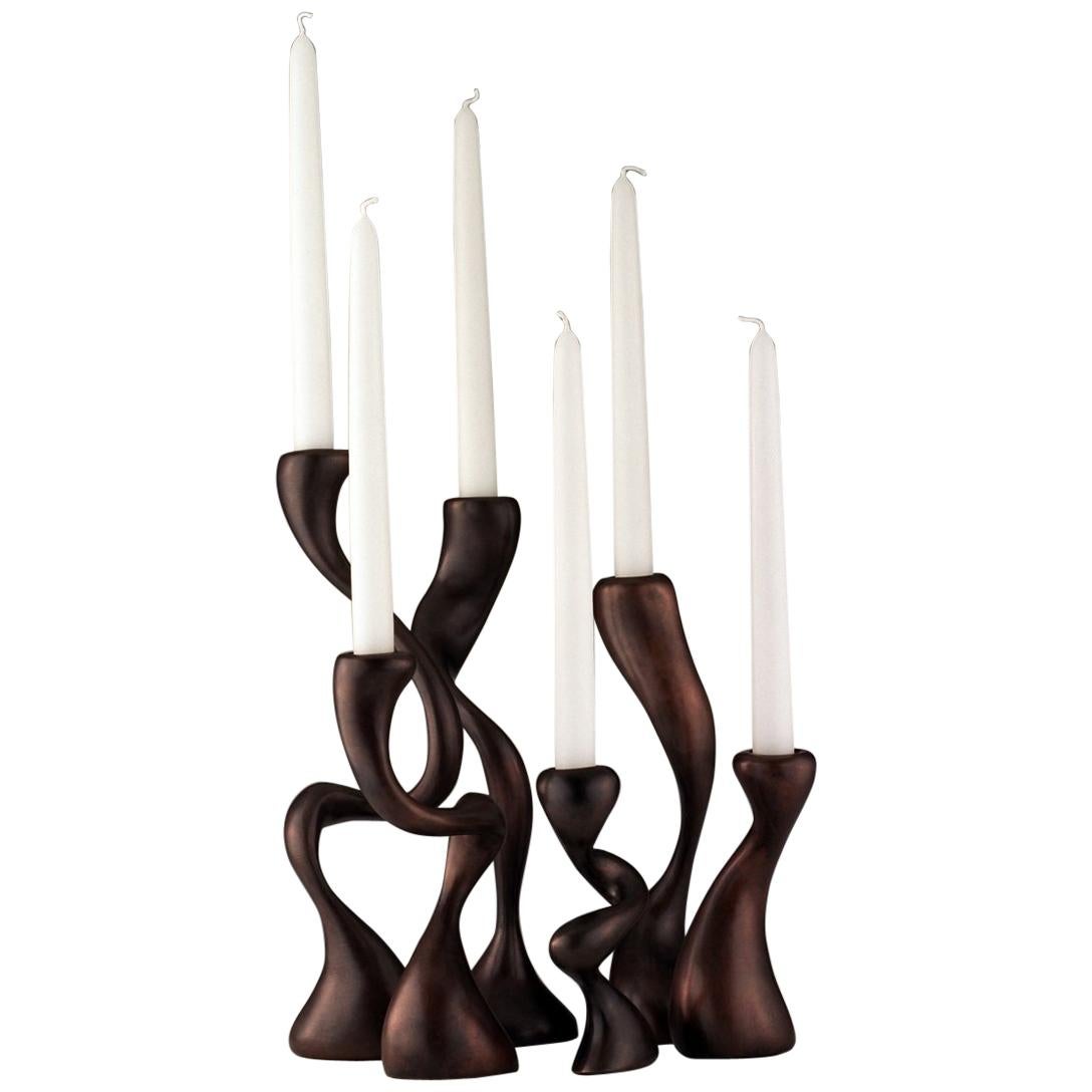 Contemporary Anna Mae Candlesticks / Candleholders Cast Brushed Bronze, USA Jordan Mozer 2003 For Sale