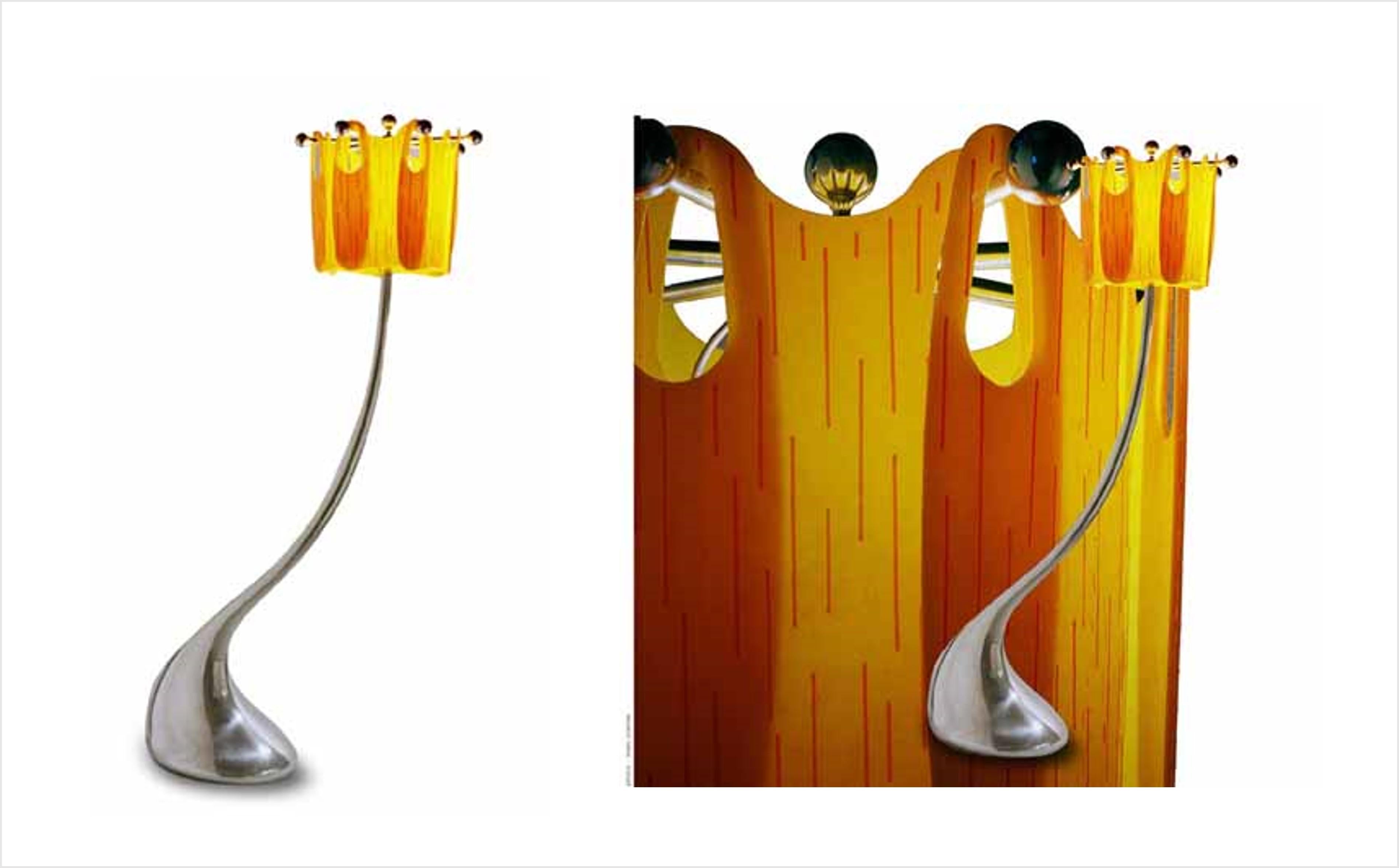 Jordan Mozer's whimsical, organic creations are coveted limited edition pieces. Anna-Mae, a cast-aluminum and fused glass floor lamp has a presence and personality; substantial and joyful. Anna-Mae's sinuous styling complements contemporary art and