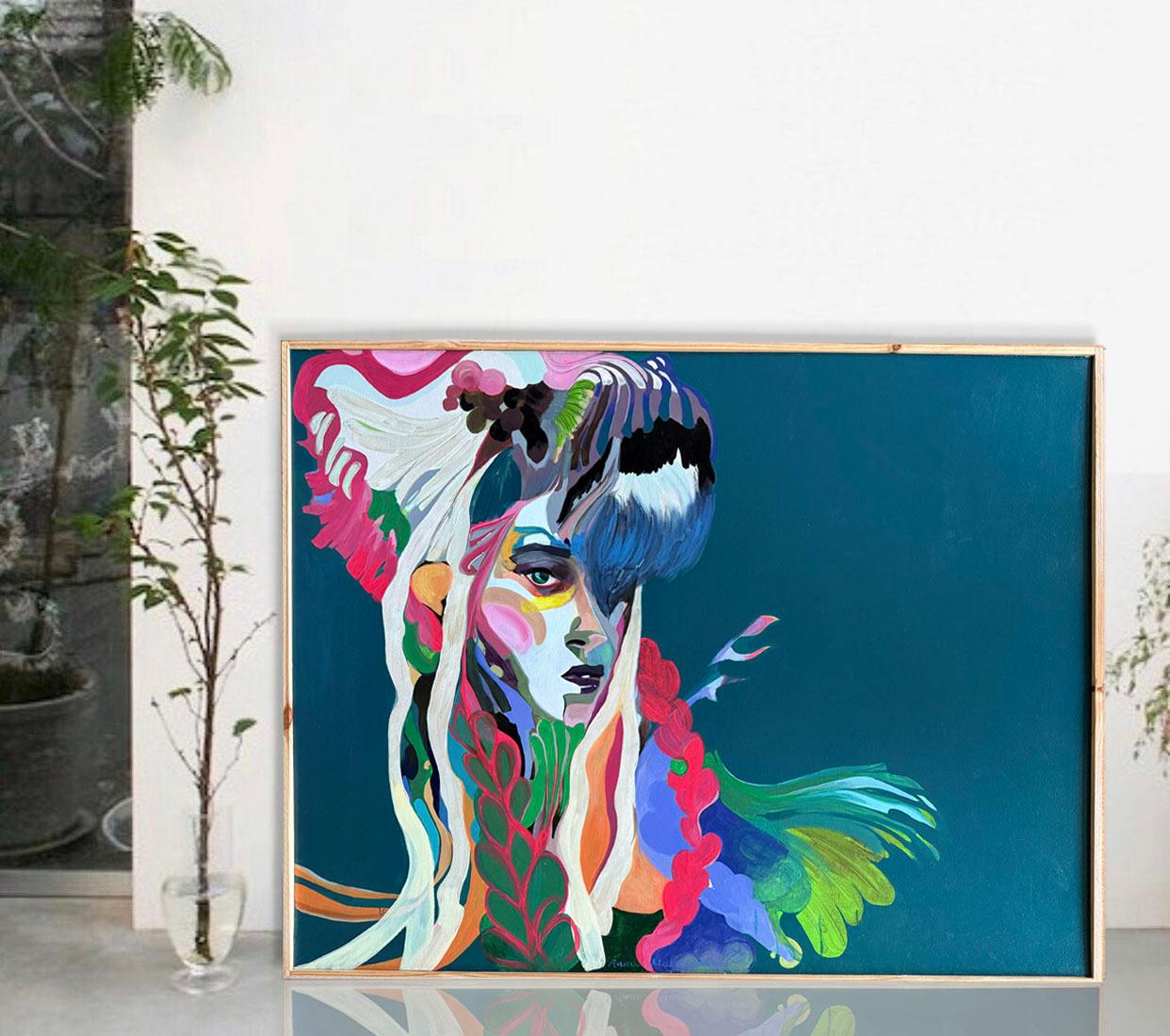 Schweigen:   Zeitgenössisches figuratives Gemälde (Blau), Figurative Painting, von Anna Malikowska