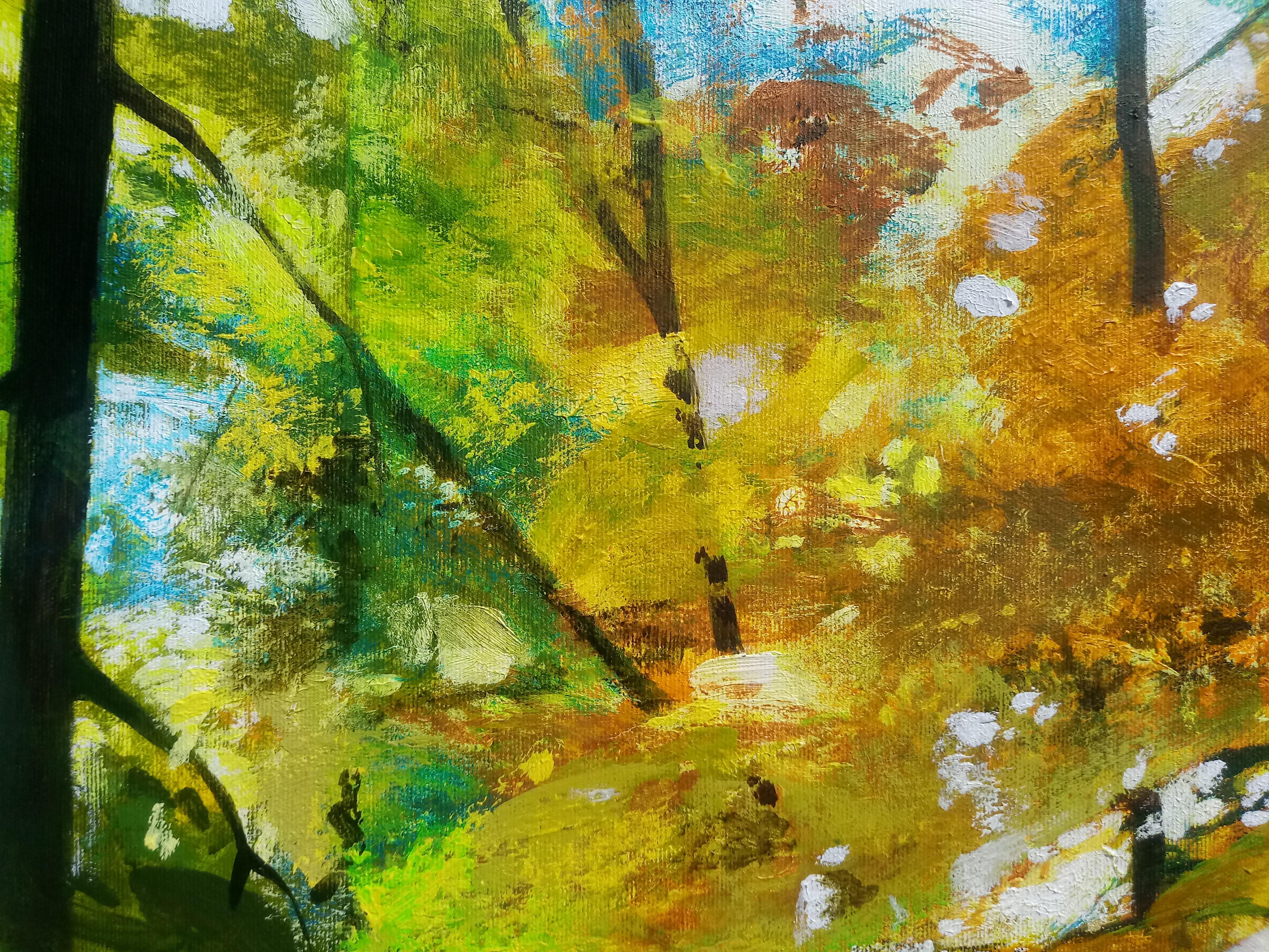 Beech Forest - Contemporary Figurative Joyfull Landscape Painting, XL Format For Sale 1