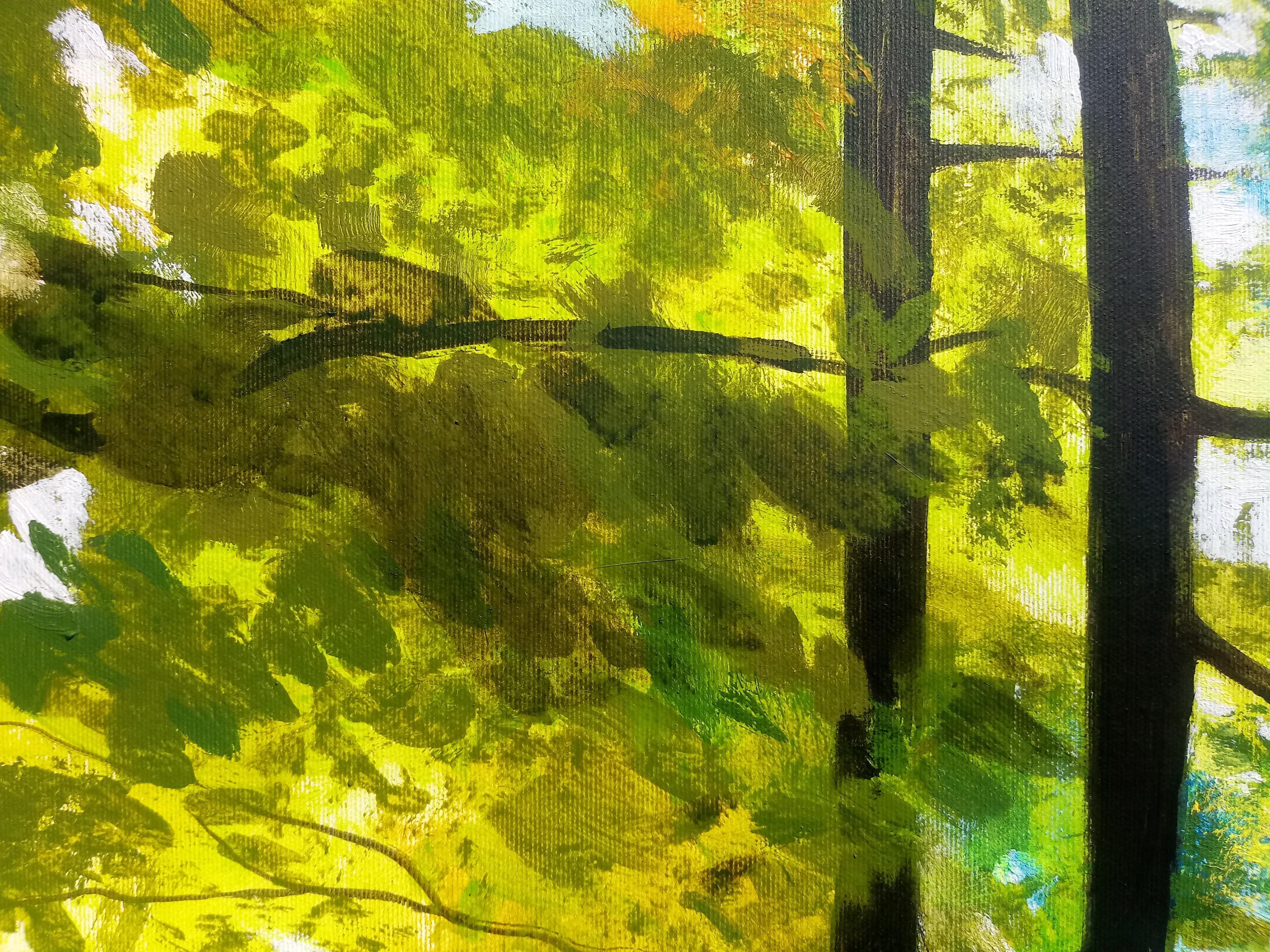 Beech Forest - Contemporary Figurative Joyfull Landscape Painting, XL Format For Sale 2