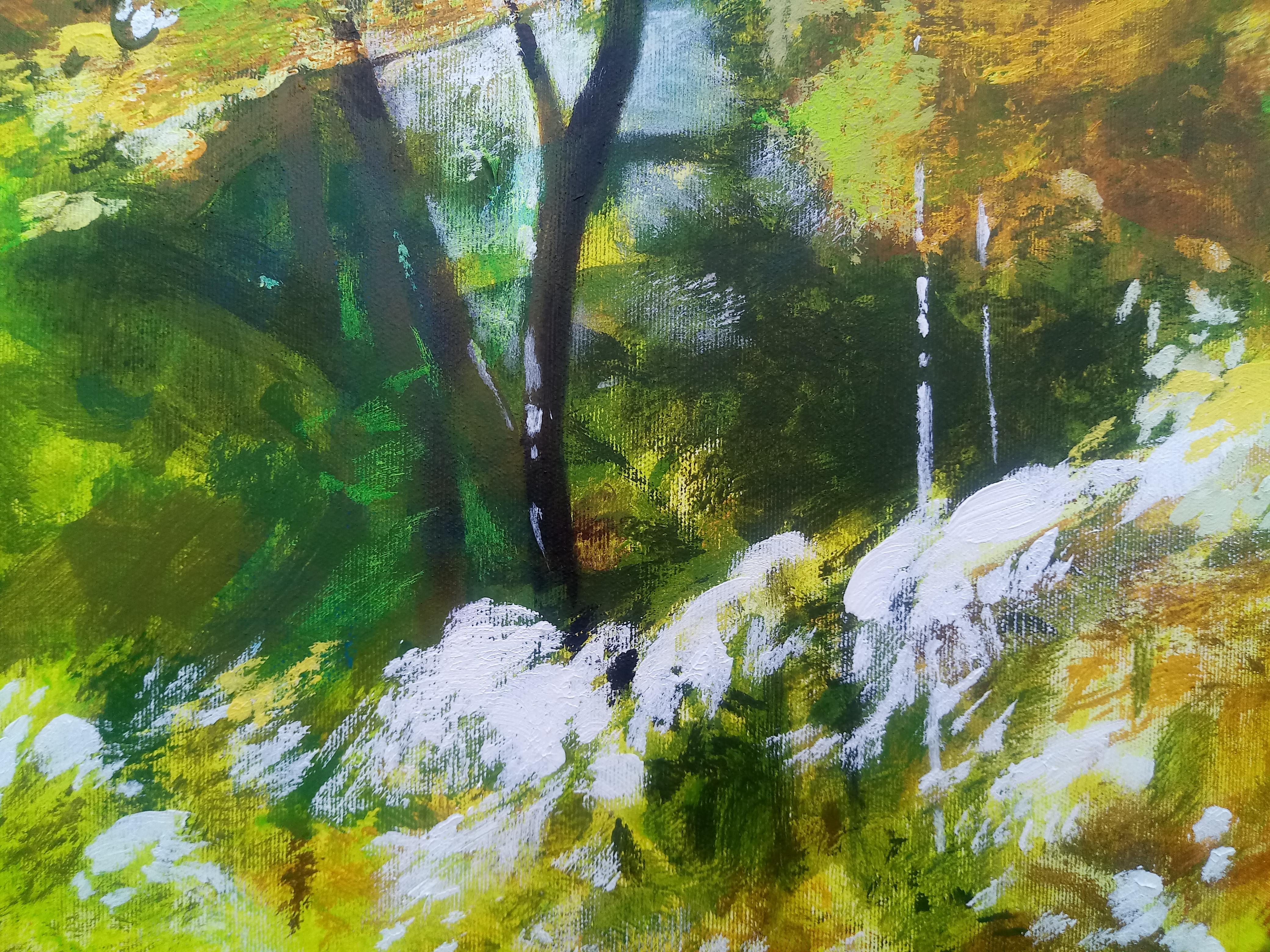 Beech Forest - Contemporary Figurative Joyfull Landscape Painting, XL Format For Sale 3