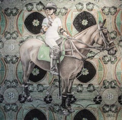 Polo Player - Contemporary Figurative Elaborate Large Format Drawing, Horse