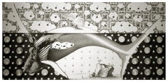 Schwanen und Kirschen – zeitgenössische figurative, aufwändige Zeichnung, großformatig 