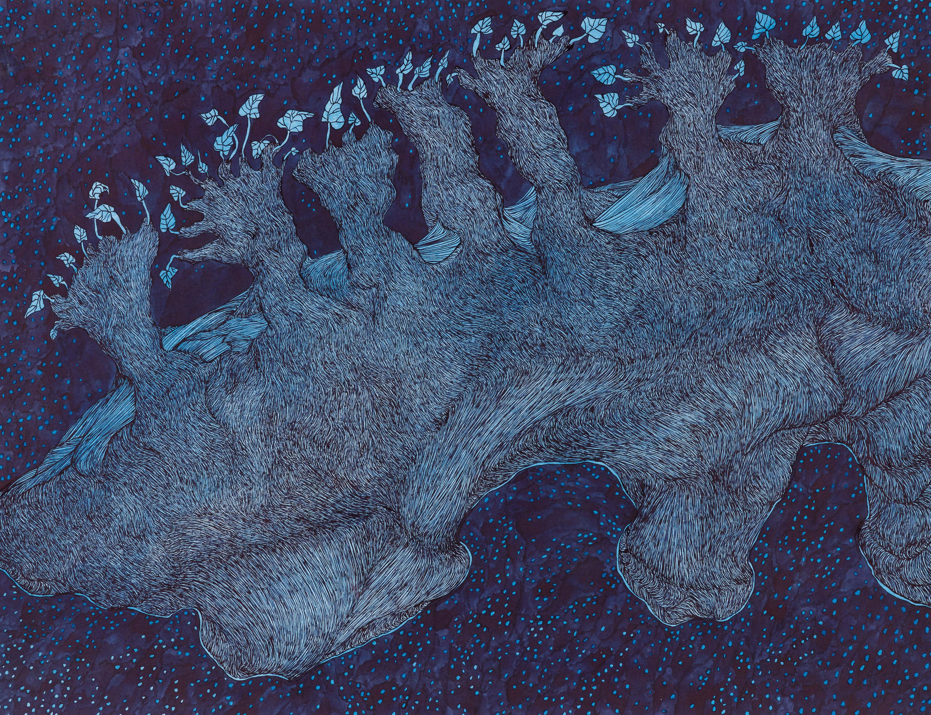 Anna Maria Brandstätter Abstract Painting - Der Mond ist eine fliegende Insel