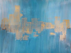 Abstract Cityscape in Blue and Gold - Acrylic by Anna Maria Caboni - 2026