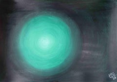 Green Light Acrylic Painting, Contemporary Abstract, Signed, 2010+