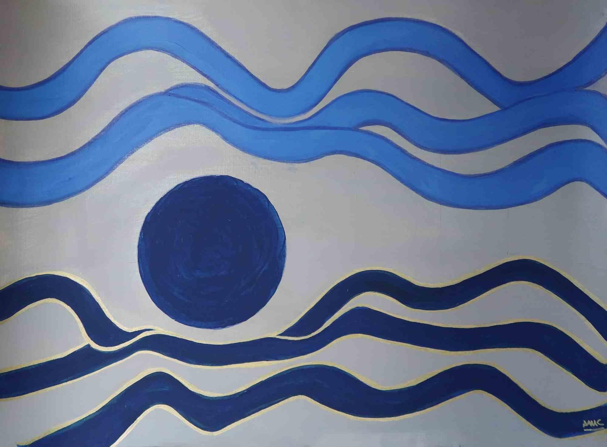 Figurative Painting di Anna Maria Caboni - Dipinto acrilico sul tema del mare, astratto contemporaneo, firmato, anni 2010, 50x70 cm