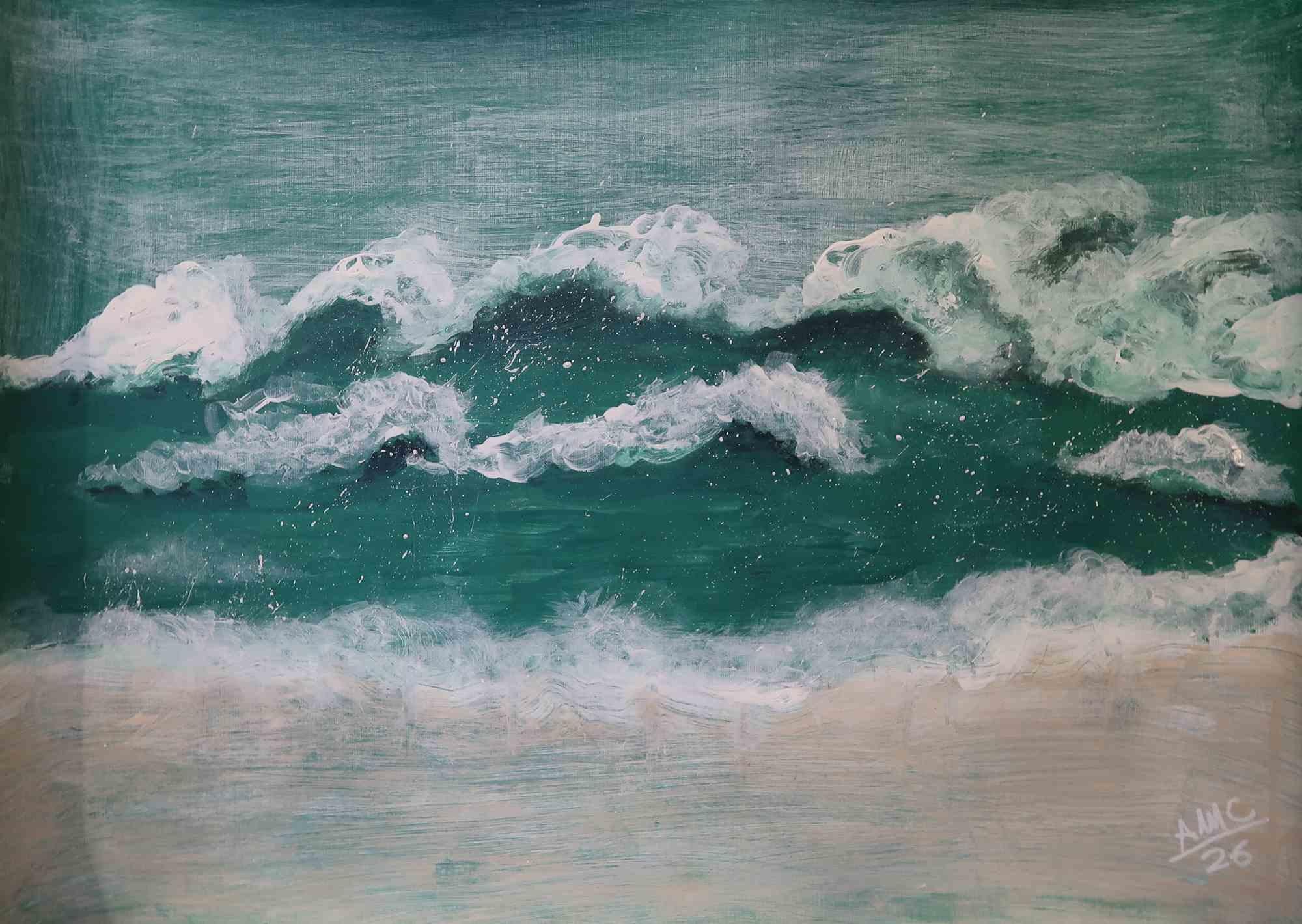 Anna Maria Caboni Abstract Painting - Sea Contemporary Acrylic Painting on Canvas, Signed, 2010s, 50x70 cm