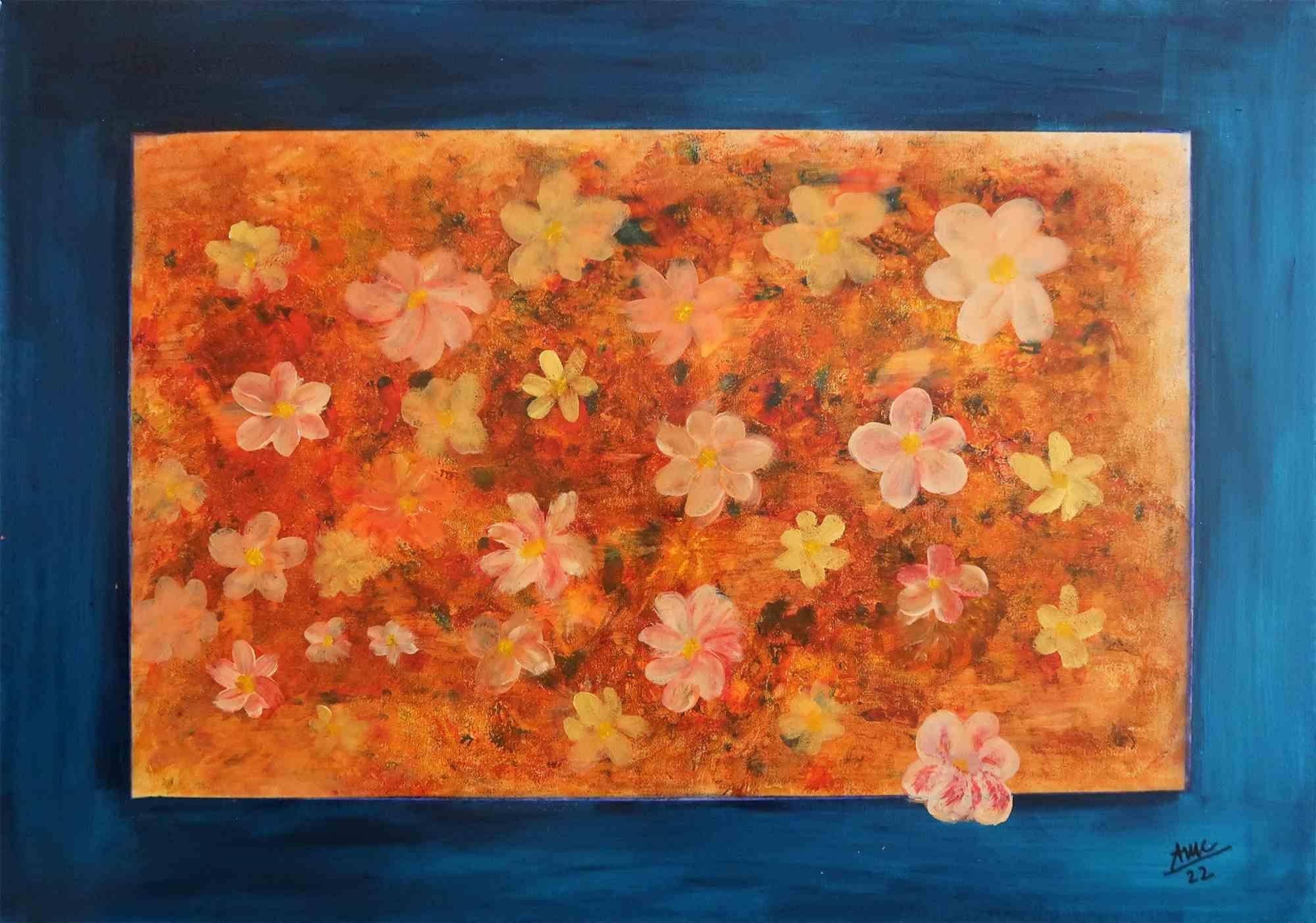 The Soul of Flowers is a lovely artwork realized by the Italian artist Anna Maria Caboni.

The artist uses bright colors to make delicate pastel flowers emerge from the abstract background. The aloof atmosphere and the scattered flowers on the