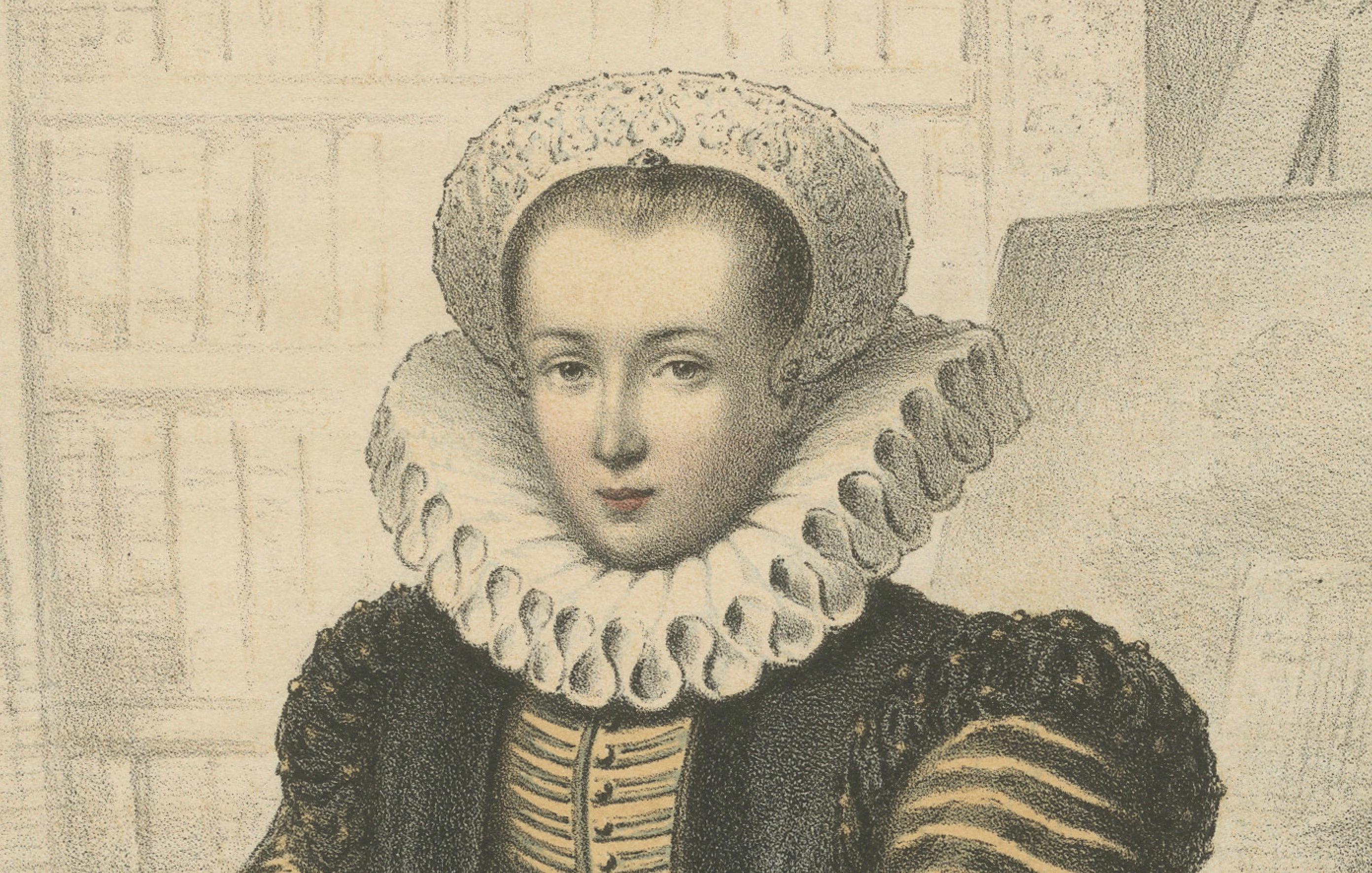 Paper Anna Maria Schuurmans – Dutch Scholar & Artist, Hand-Colored Lithograph, ca.1850 For Sale