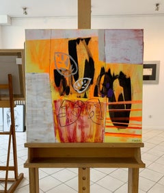 Zeitgenössische abstrakte Acrylbilder, leuchtende Farben, lebhafte Kommoden