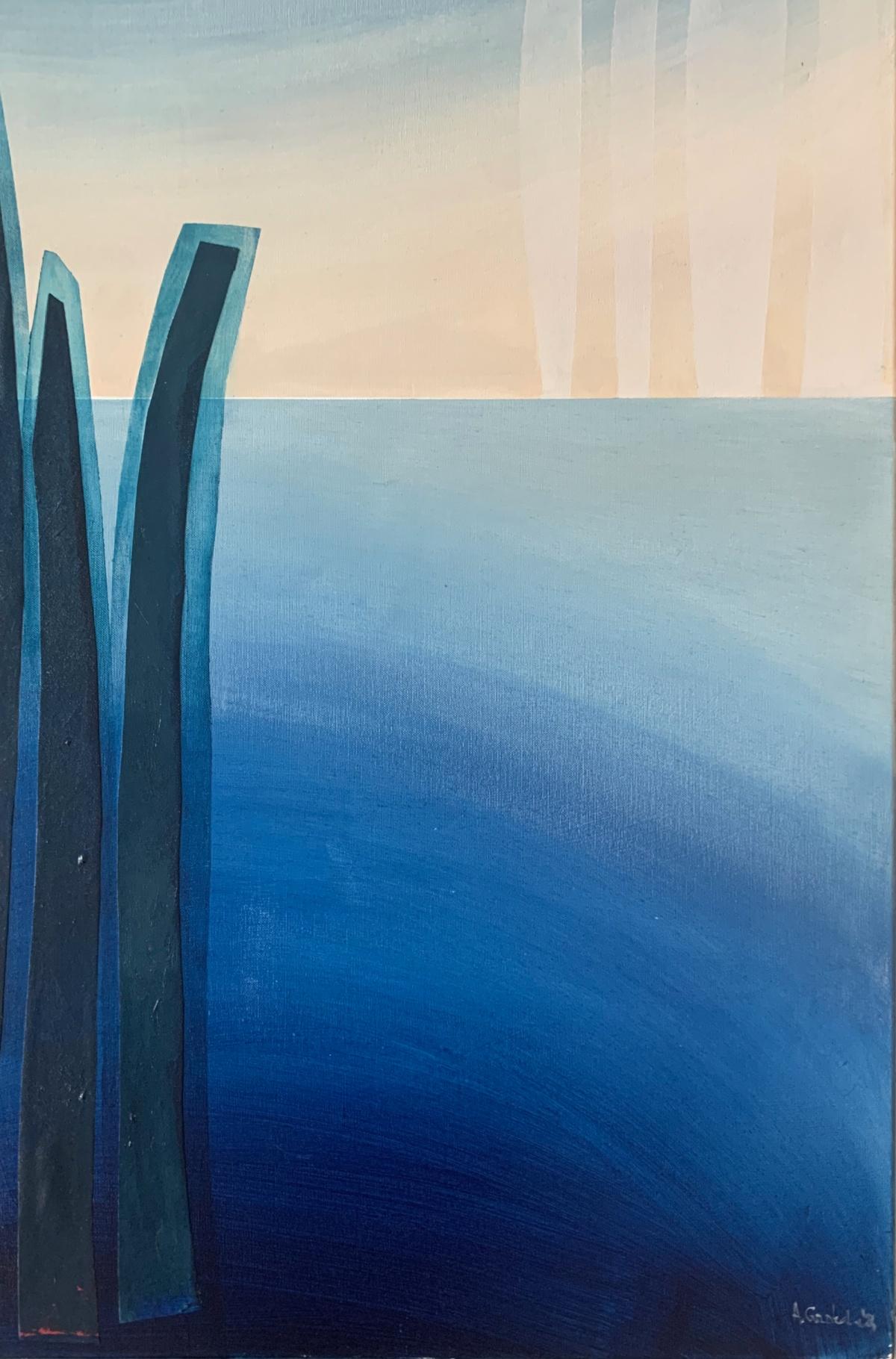 Un lago. Pintura abstracta contemporánea, acrílico sobre lienzo, artista polaco - Painting Contemporáneo de Anna Masiul-Gozdecka
