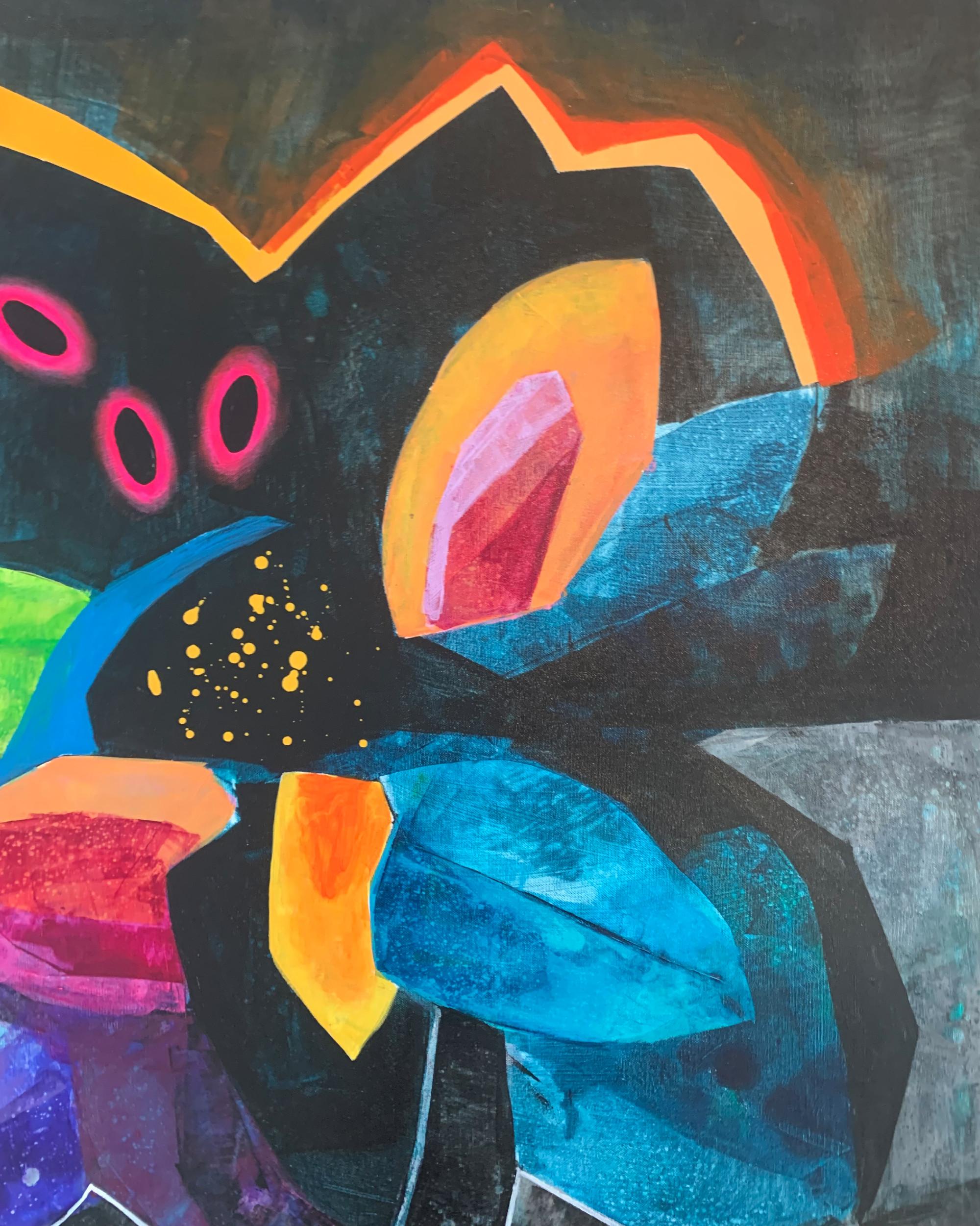 Una noche. Pintura abstracta contemporánea, acrílico sobre lienzo, artista polaco - Abstract Painting Negro de Anna Masiul-Gozdecka