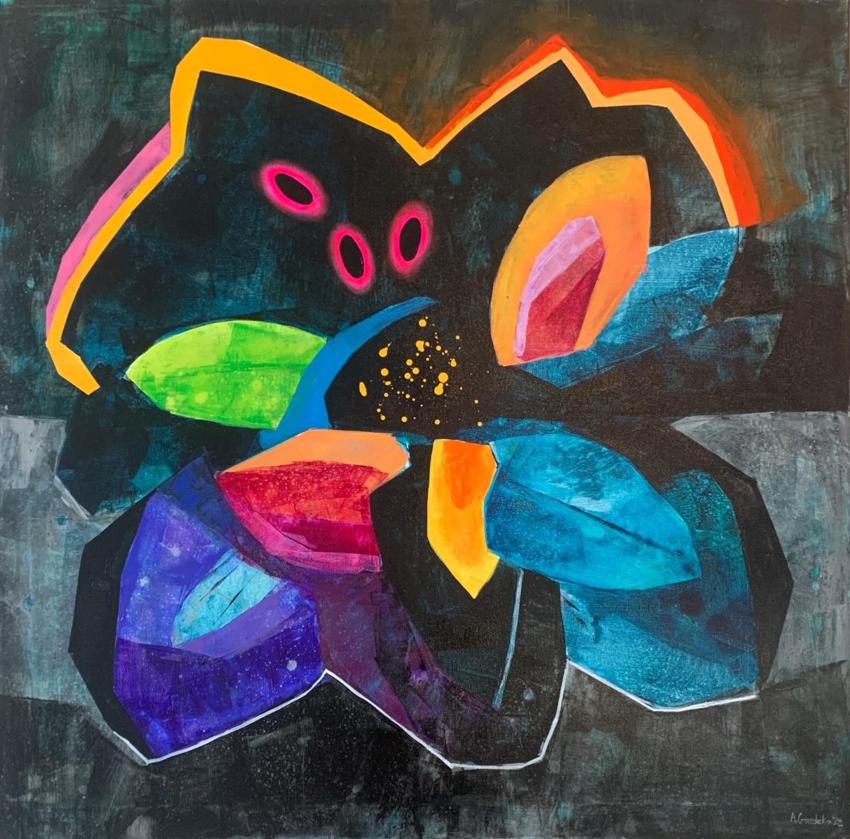 Abstract Painting de Anna Masiul-Gozdecka - Una noche. Pintura abstracta contemporánea, acrílico sobre lienzo, artista polaco
