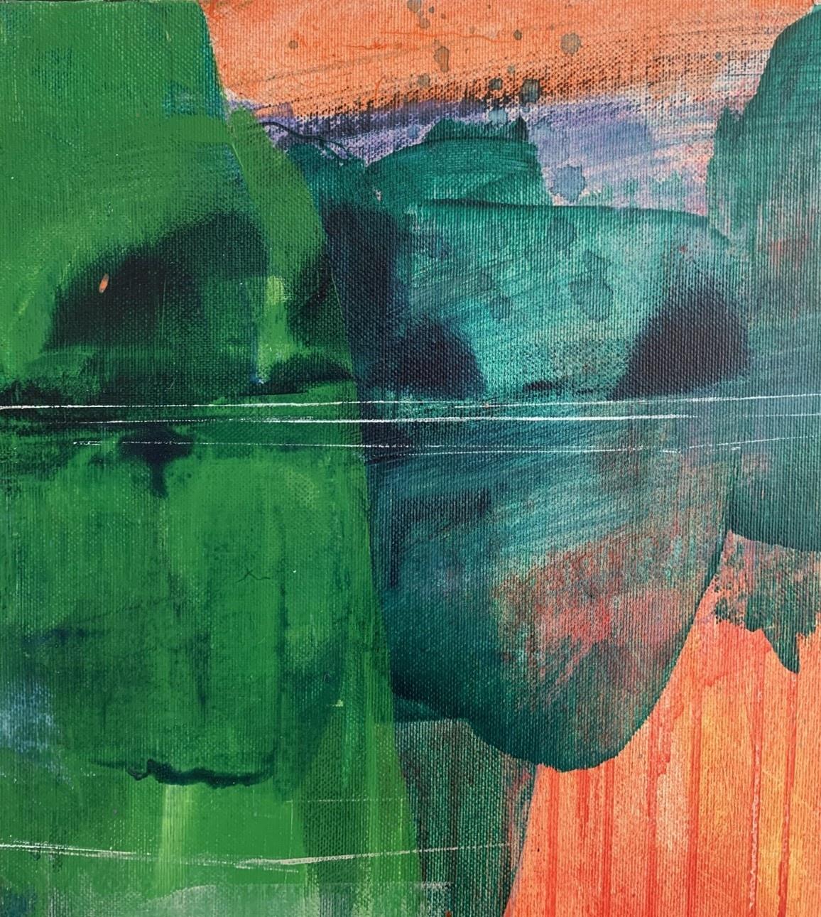 Peinture abstraite contemporaine en acrylique - Forêt verte, artiste polonais - Gris Abstract Painting par Anna Masiul-Gozdecka