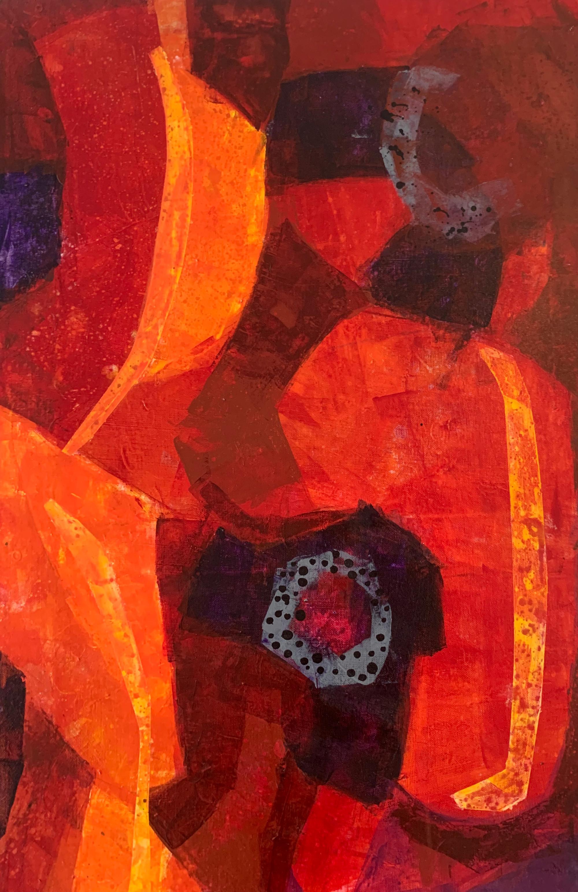 Amapolas naranjas. Pintura contemporánea abstracta y figurativa Acrílico, arte polaco - Painting Contemporáneo de Anna Masiul-Gozdecka