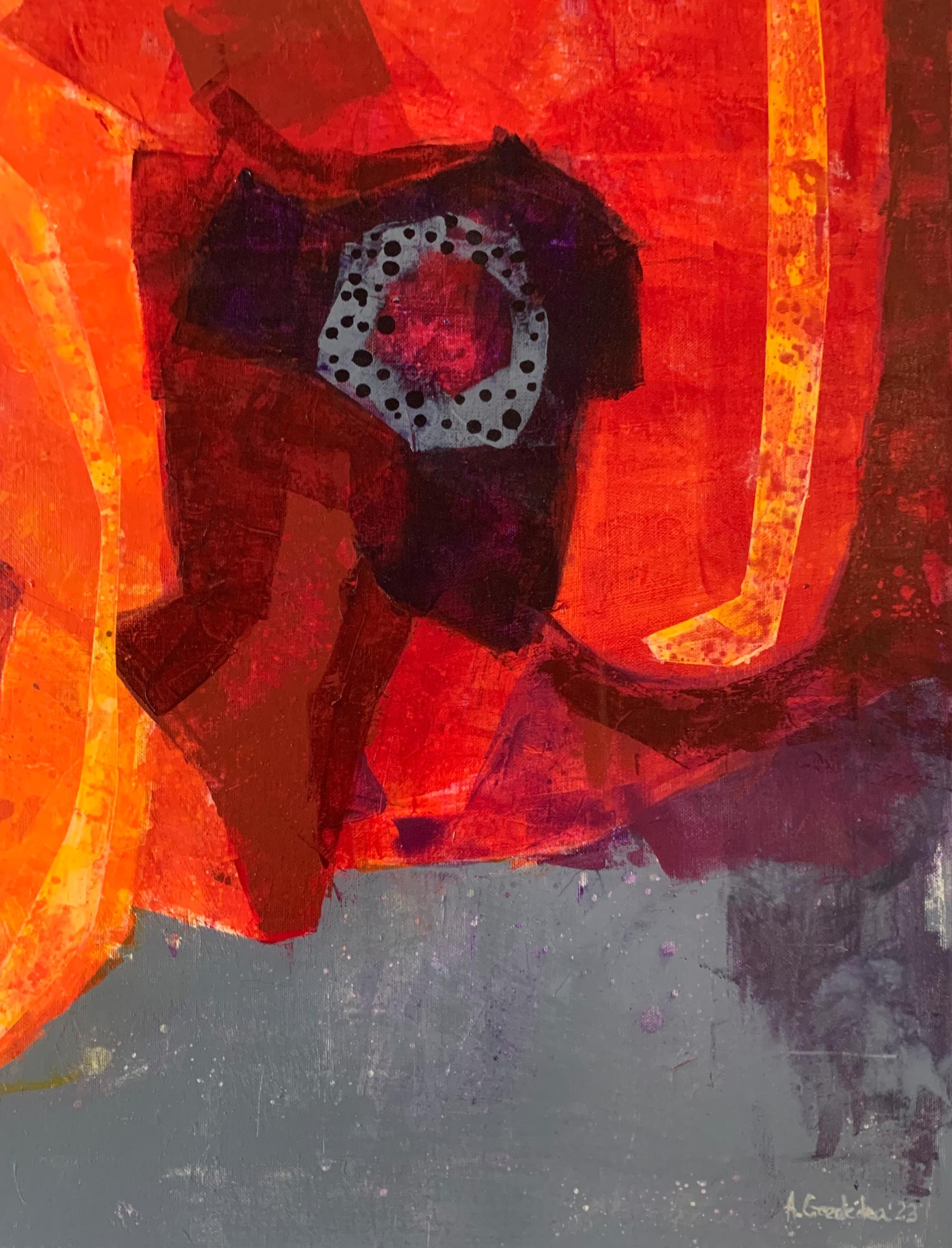 Amapolas naranjas. Pintura contemporánea abstracta y figurativa Acrílico, arte polaco - Figurative Painting Rojo de Anna Masiul-Gozdecka