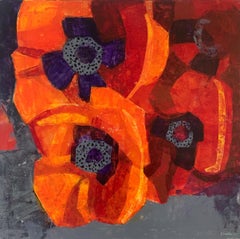 Orange poppies. Contemporary Abstract & figurative Painting Acrylic, Polish art