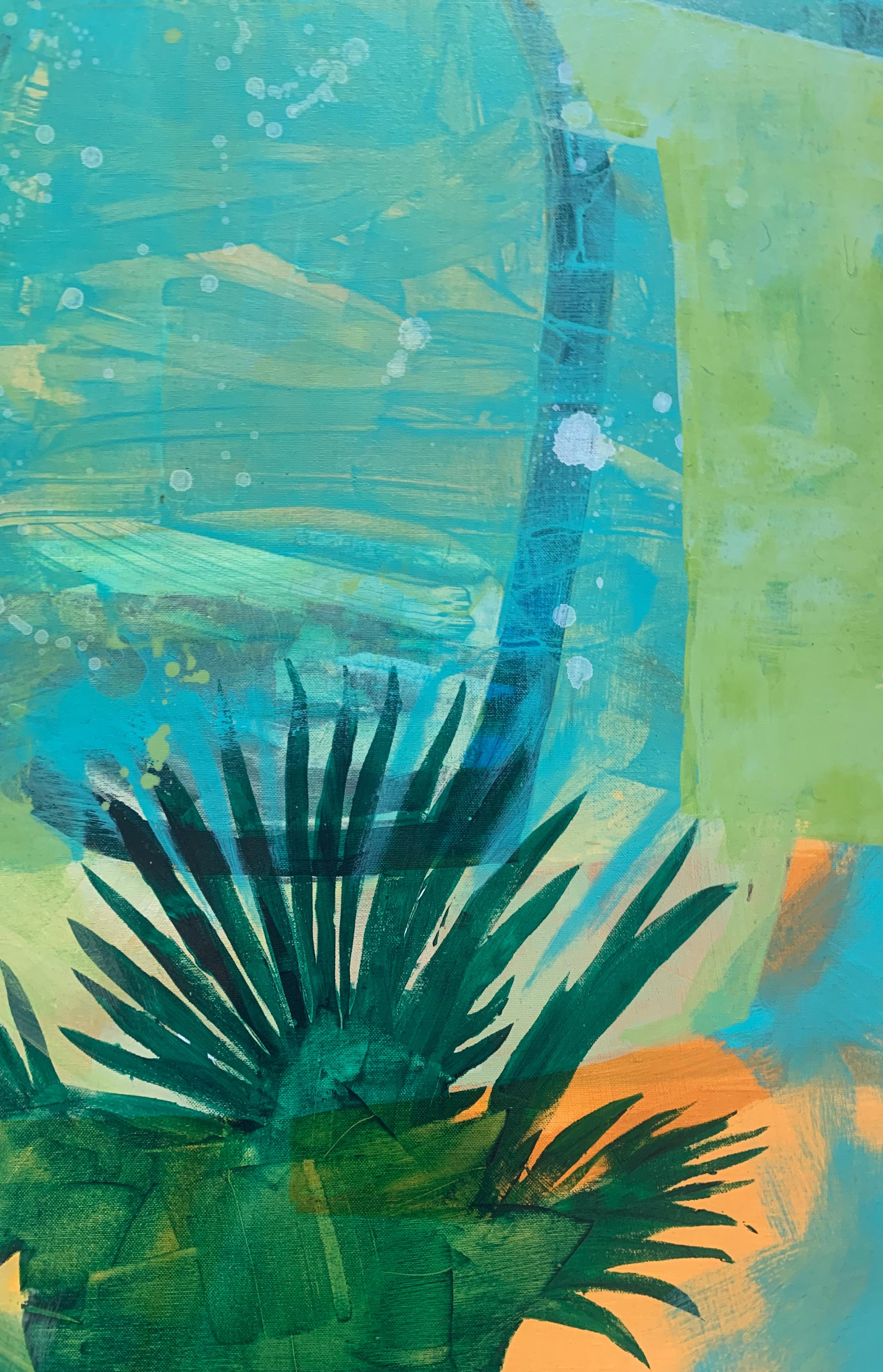 Invernadero. Pintura abstracta contemporánea, acrílico sobre lienzo, artista polaco - Figurative Painting Azul de Anna Masiul-Gozdecka