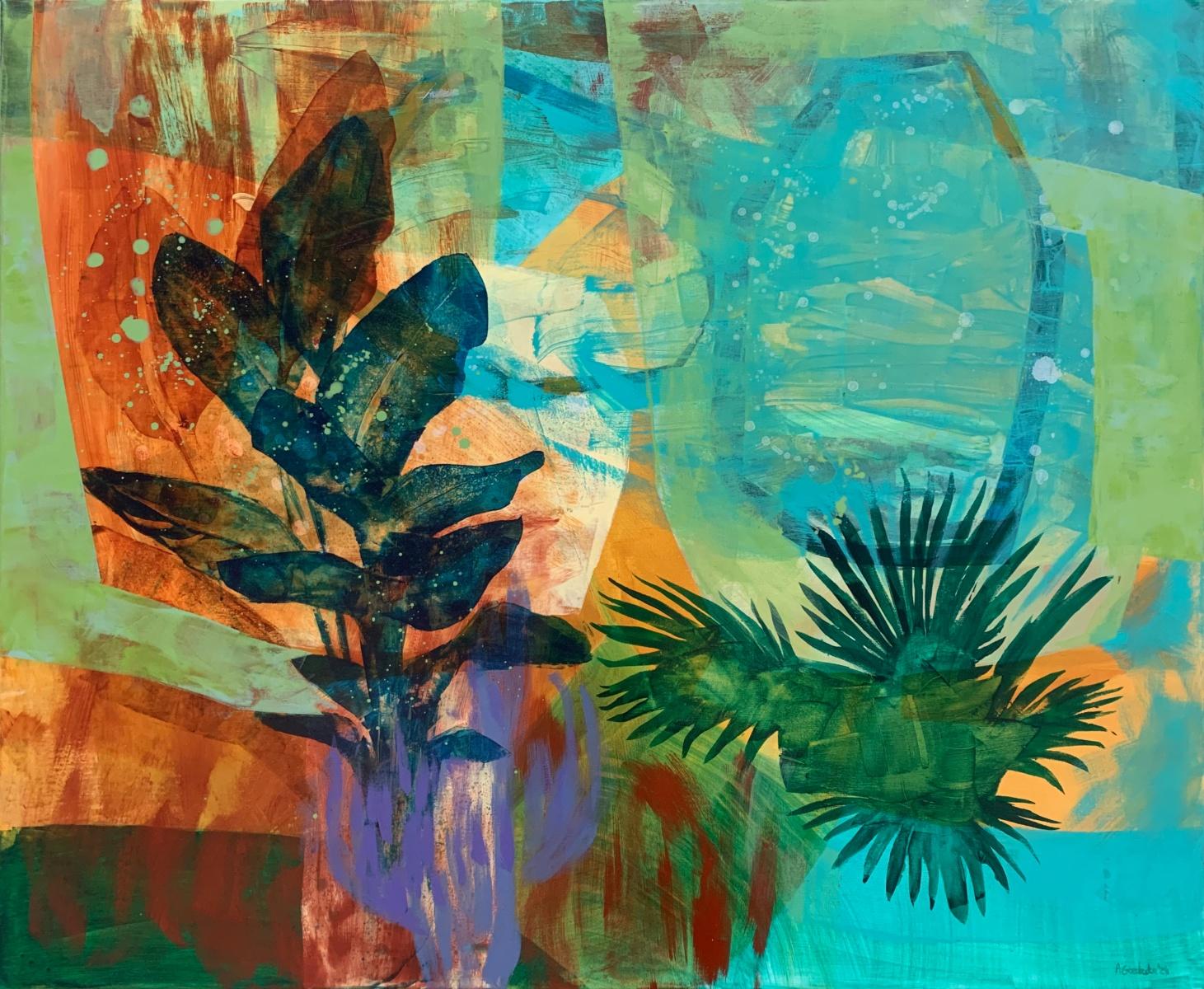 Figurative Painting de Anna Masiul-Gozdecka - Invernadero. Pintura abstracta contemporánea, acrílico sobre lienzo, artista polaco