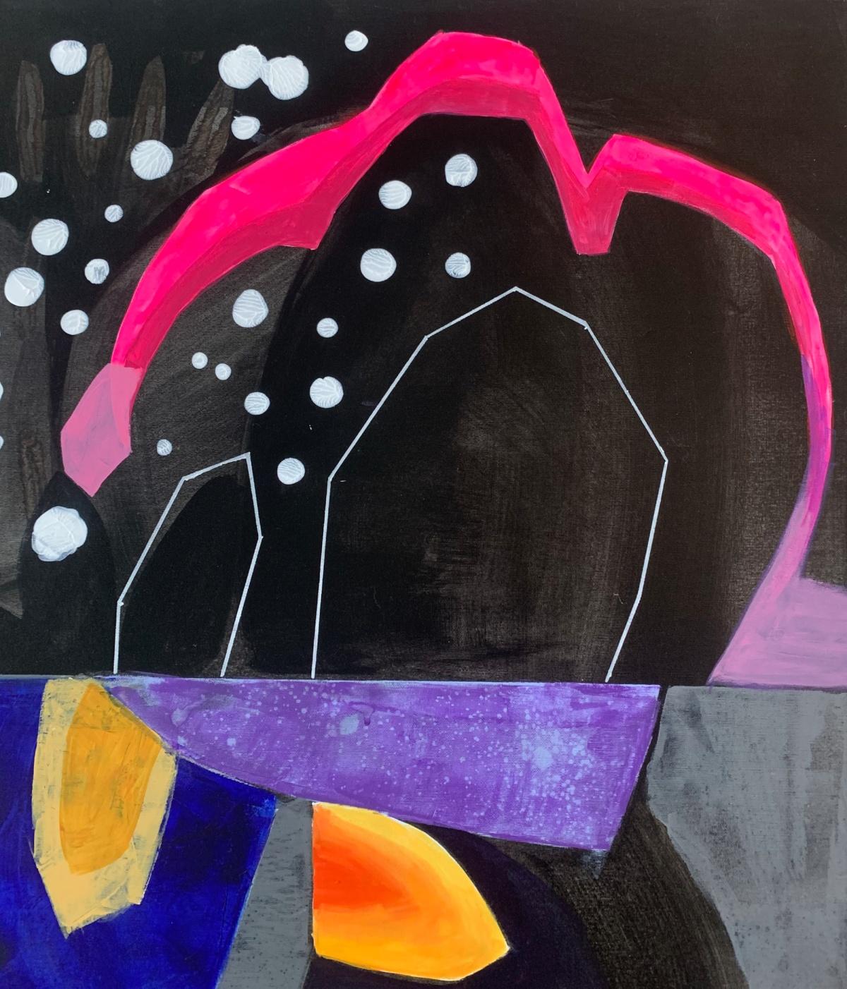 Neige. Peinture abstraite contemporaine, acrylique sur toile, artiste polonais - Noir Abstract Painting par Anna Masiul-Gozdecka