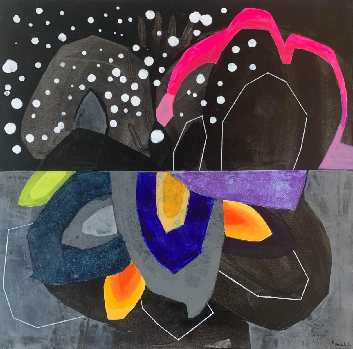 Abstract Painting Anna Masiul-Gozdecka - Neige. Peinture abstraite contemporaine, acrylique sur toile, artiste polonais