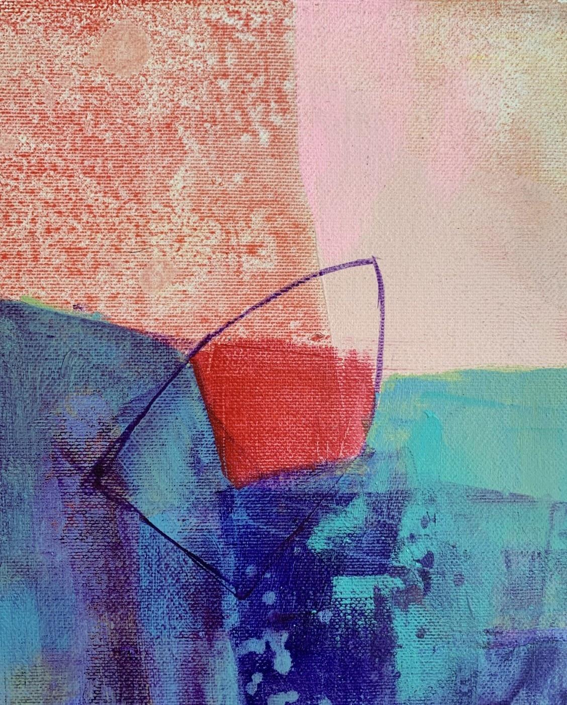 Türkisfarbener Ufer – zeitgenössische abstrakte Malerei Acrylfarben, polnischer Künstler – Painting von Anna Masiul-Gozdecka