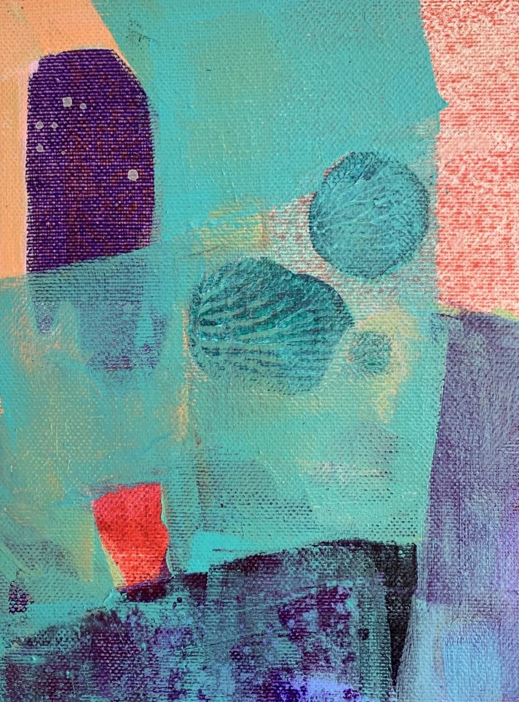 Türkisfarbener Ufer – zeitgenössische abstrakte Malerei Acrylfarben, polnischer Künstler (Zeitgenössisch), Painting, von Anna Masiul-Gozdecka
