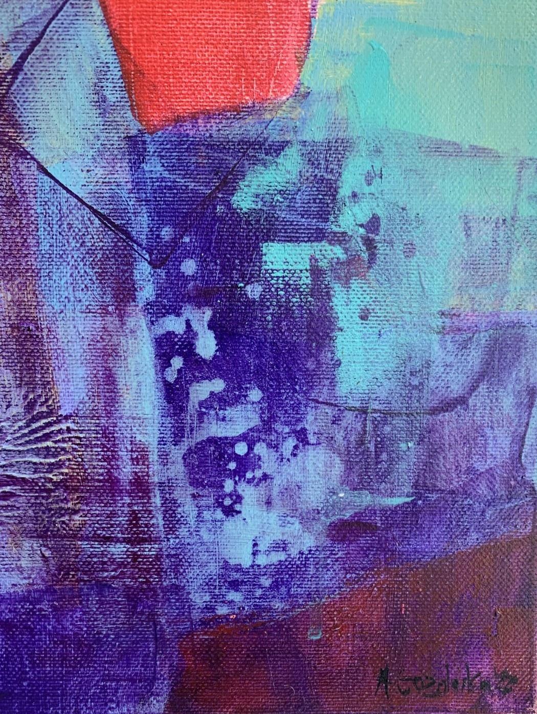 Turqouise rivage - Peinture abstraite contemporaine à l'acrylique, artiste polonais - Gris Abstract Painting par Anna Masiul-Gozdecka