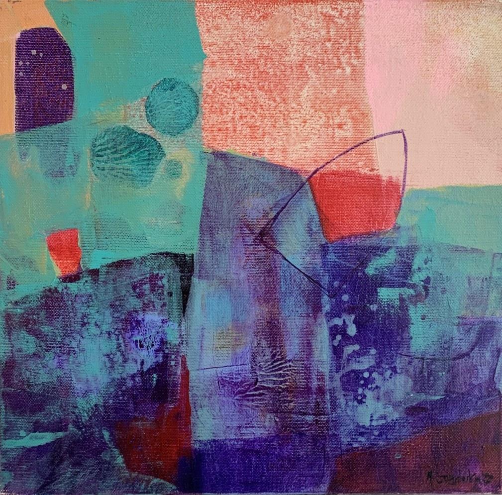 Anna Masiul-Gozdecka Abstract Painting – Türkisfarbener Ufer – zeitgenössische abstrakte Malerei Acrylfarben, polnischer Künstler