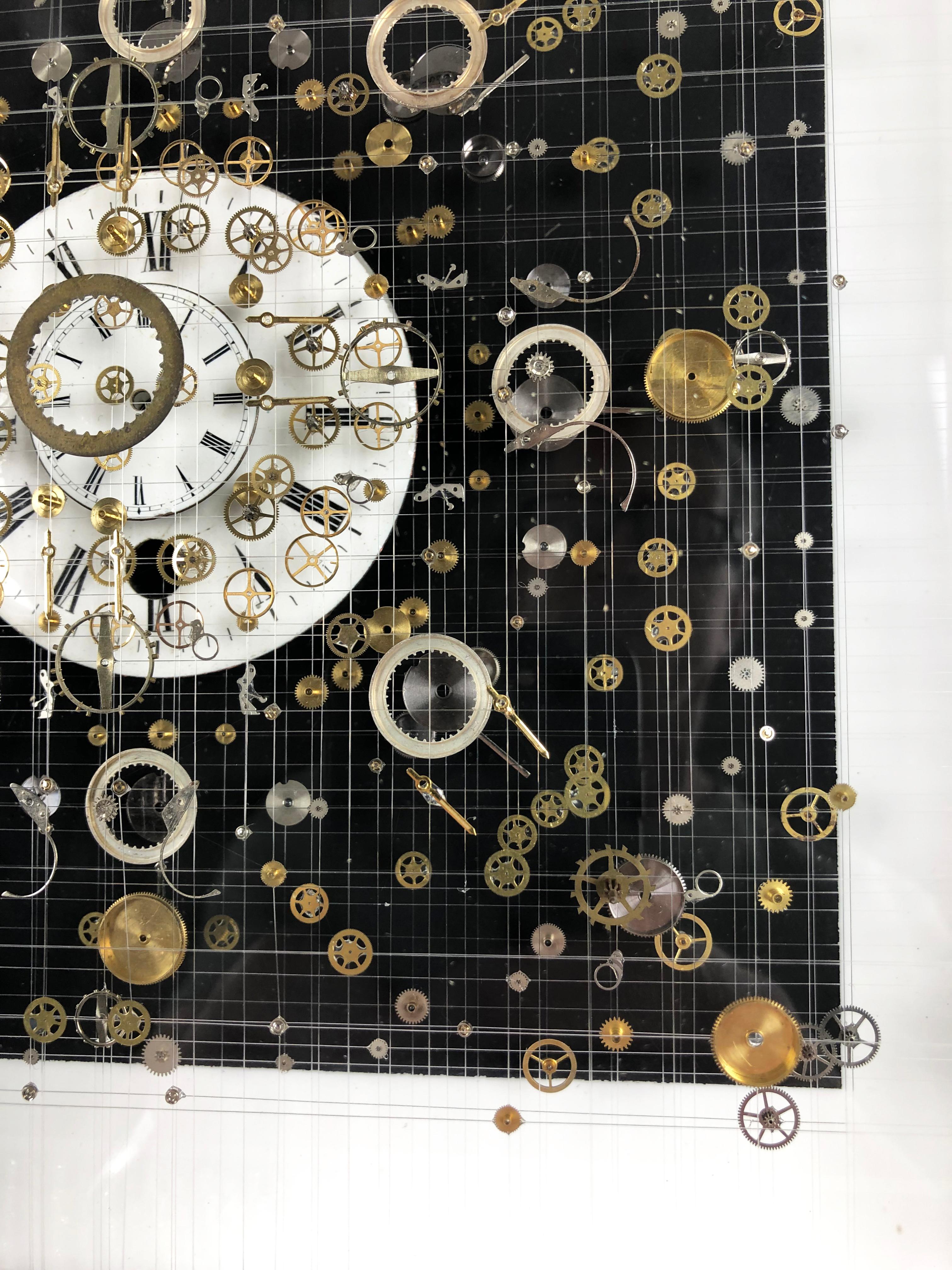 Infinitum XXVIII by Anna Masters, 2019

Mixed Media work created using watch and clock parts on nylon. Certificate of Authenticity and Artist Signature included on the back of the piece.  

Born in England in 1982, Anna Masters is a mixed media