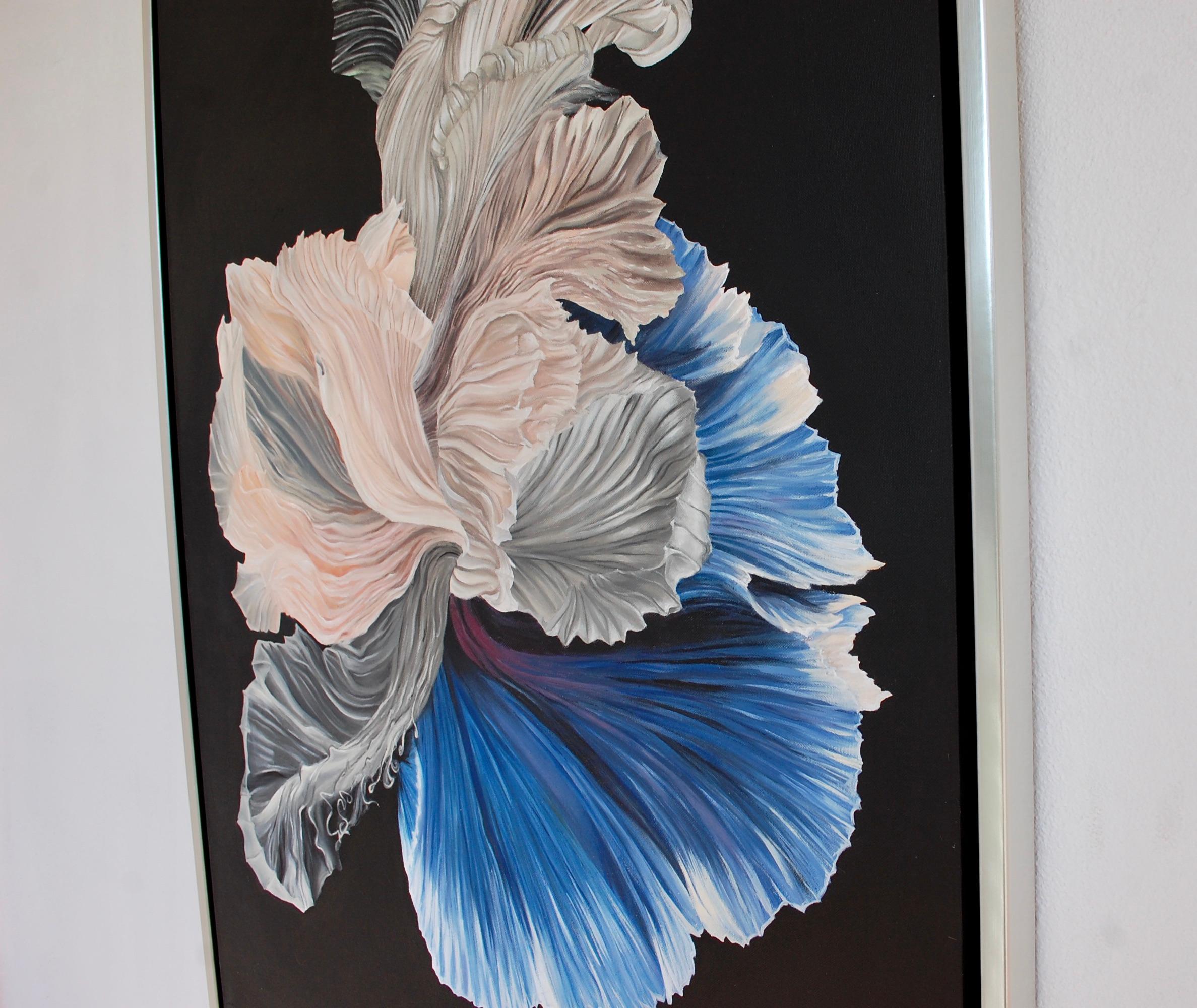 Sea Flower Blue and Black Contemporary Abstract  For Sale 3