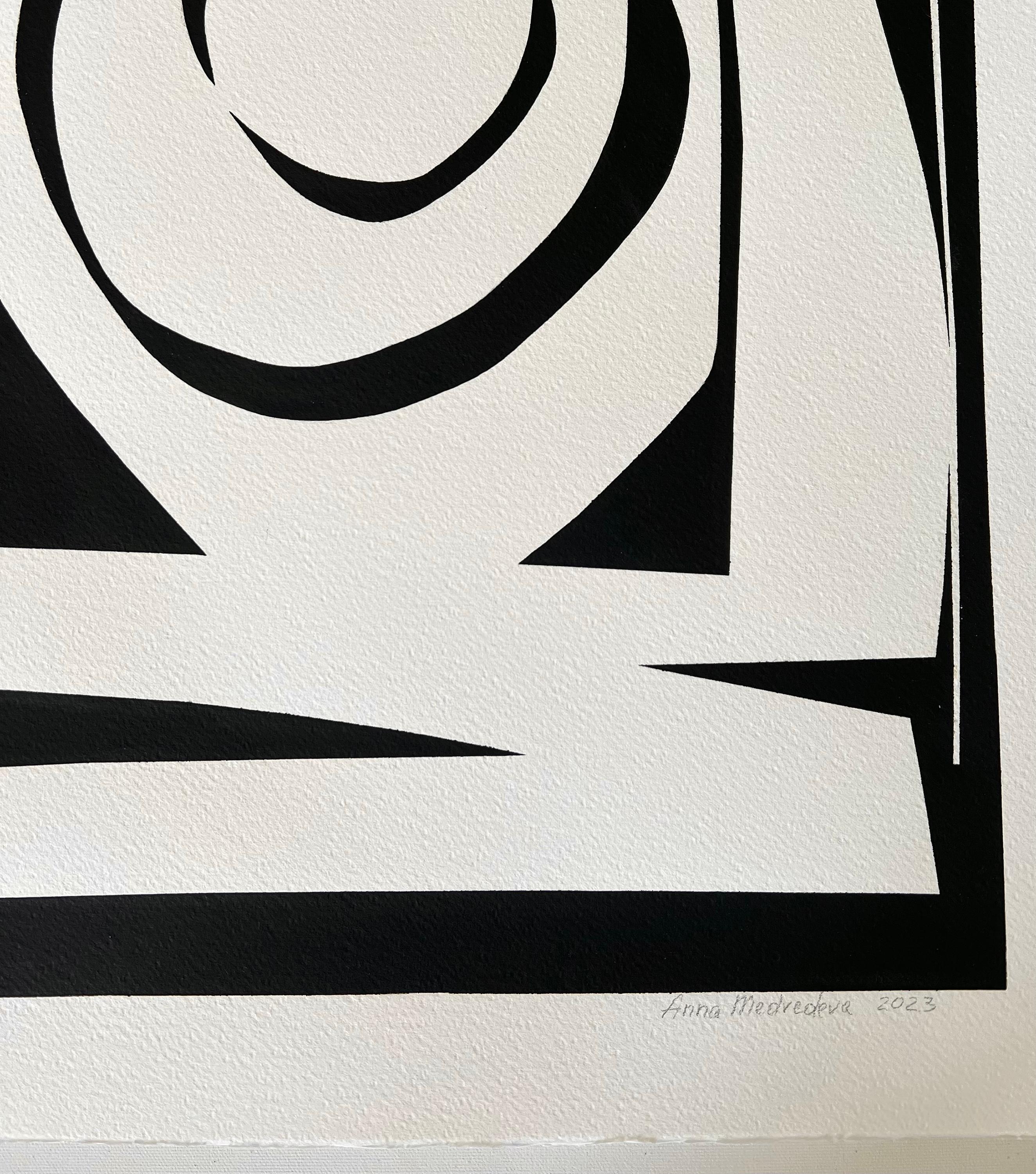 This abstract painting from series “Geoforms” is inspired by minimalism, modern art and hard edge.
This work is signed, dated and tilted by Artist on the back. Signed certificate of authenticity.
Acrylic on Paper. White wood frame, Frame size
