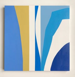 Curved Lines 22: Abstract Acrylic Painting on Wood Panel, Signed