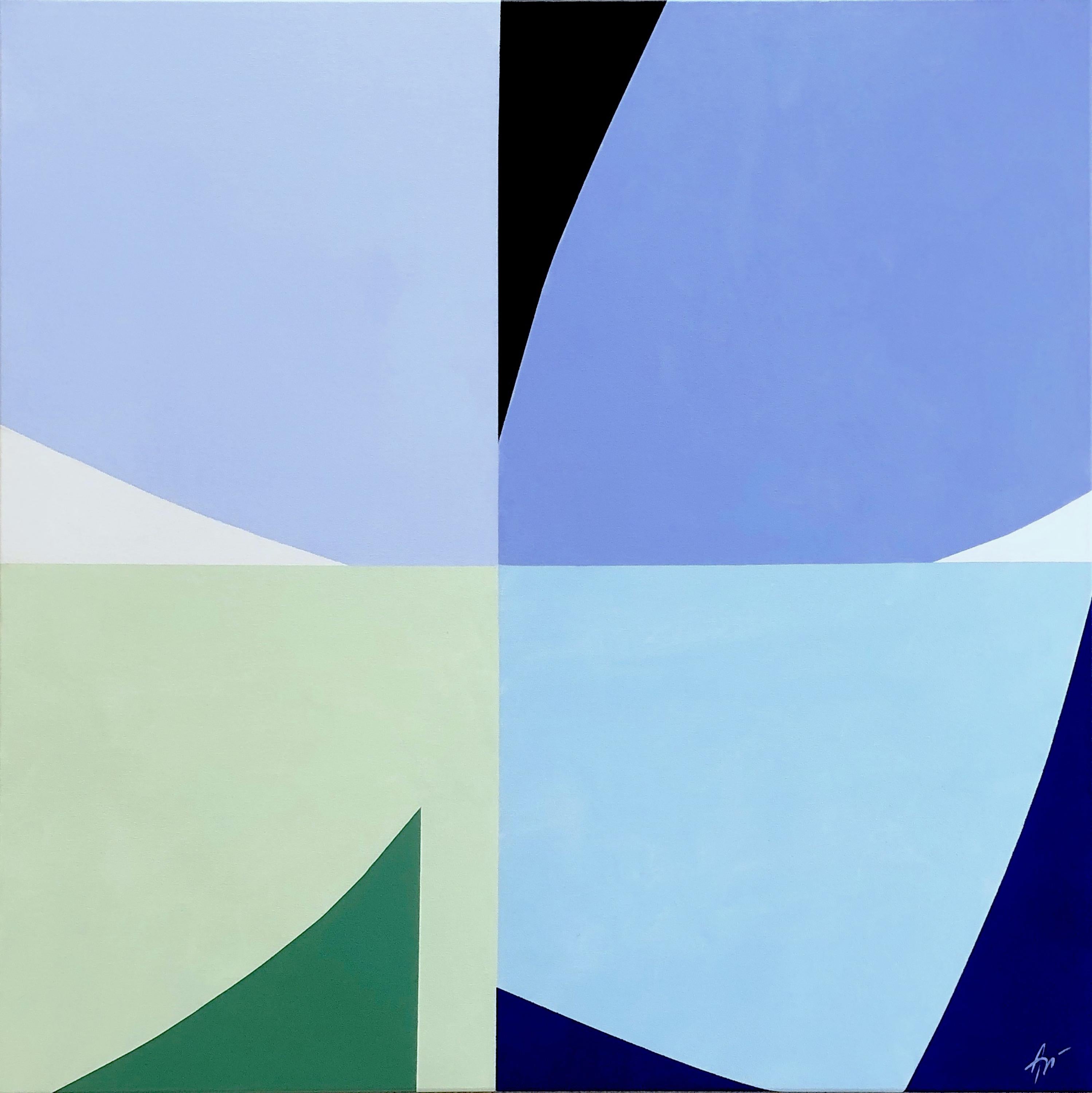 Anna Medvedeva Abstract Painting - Geoforms Blue, Green and Black