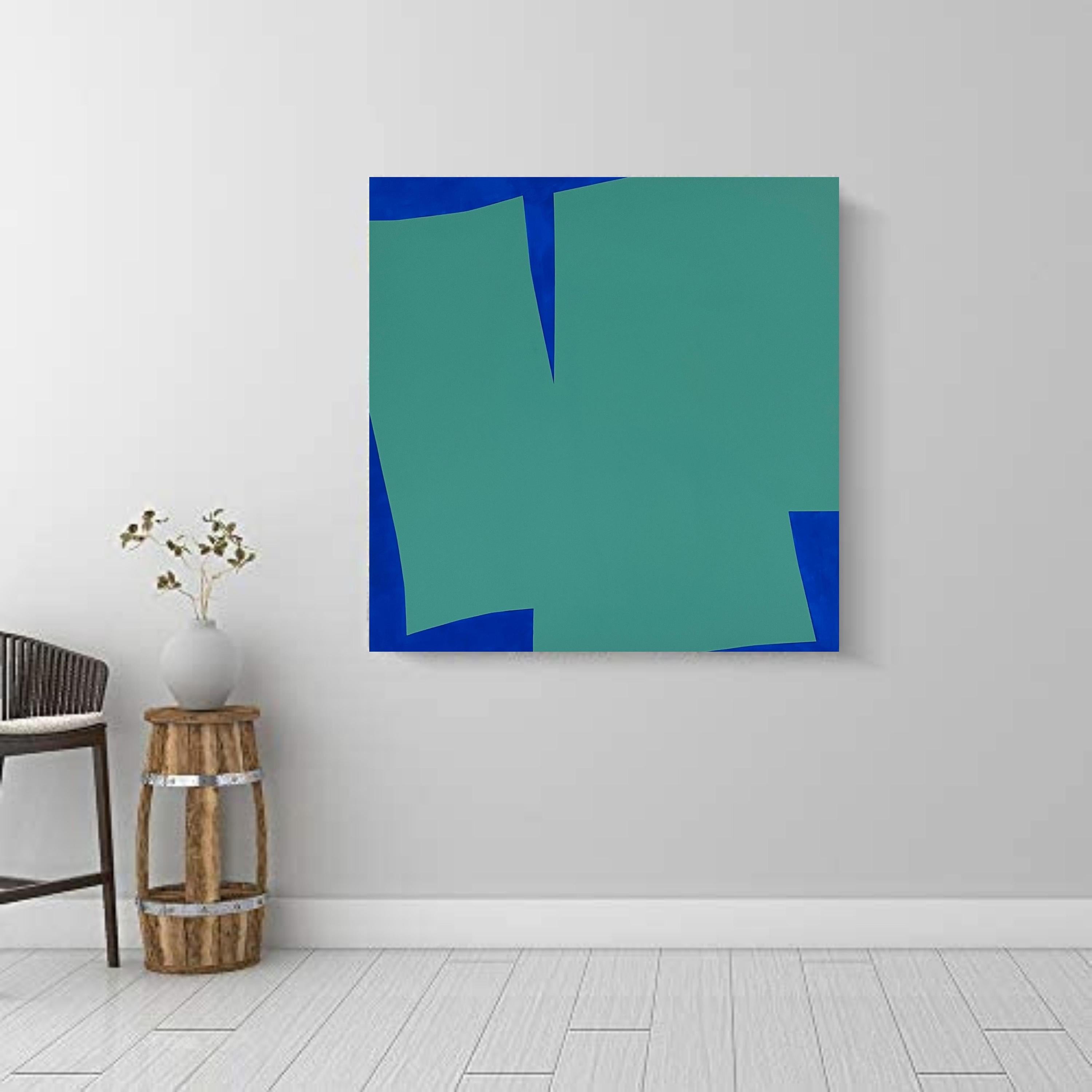 Geoforms Green & Blue - Abstract Painting by Anna Medvedeva