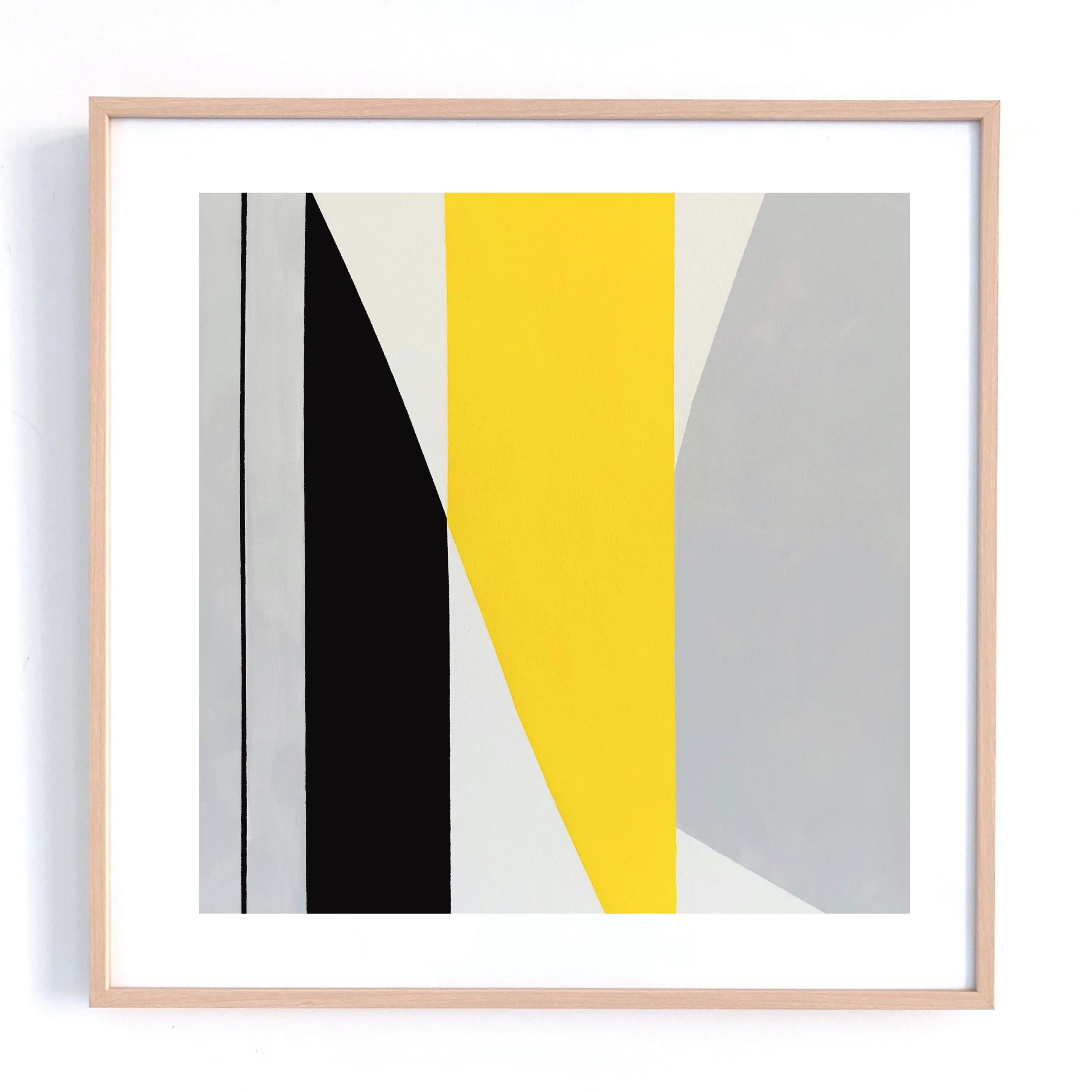 Geometrische Formen Gelbgrau & Schwarz – Painting von Anna Medvedeva